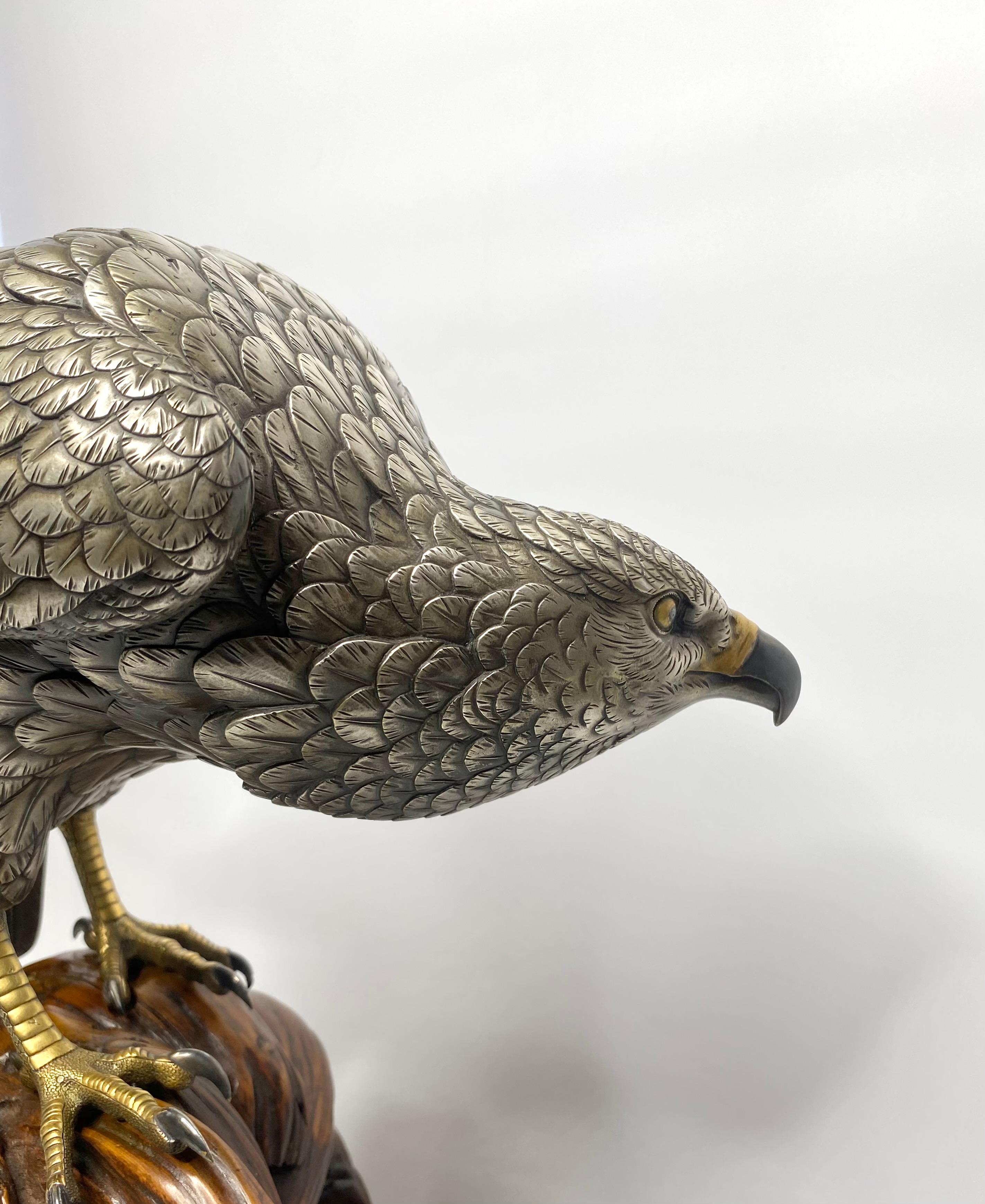 Genryusai Seiya Silvered Bronze Sea Eagle Okimono, Japan, Meiji Period 3