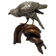 Genryusai Seiya Silvered Bronze Sea Eagle Okimono, Japan, Meiji Period