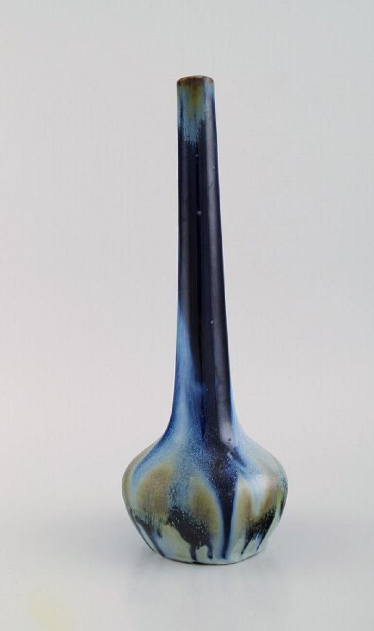 Modern Gentil Sourdet, France, Long Necked Vase in Glazed Stoneware, Mid-20th C For Sale