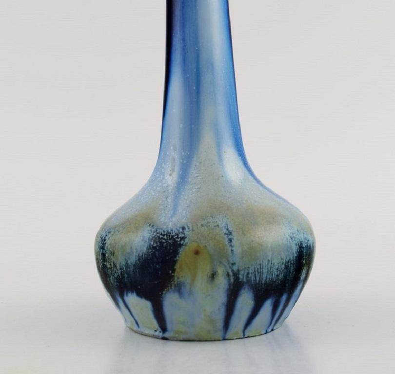 20th Century Gentil Sourdet, France, Long Necked Vase in Glazed Stoneware, Mid-20th C For Sale