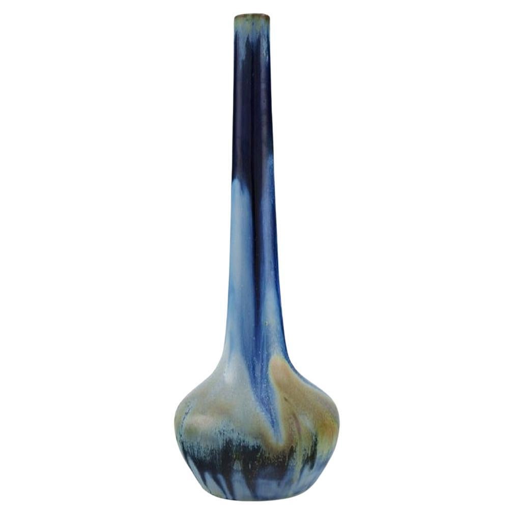 Gentil Sourdet, France, Long Necked Vase in Glazed Stoneware, Mid-20th C For Sale