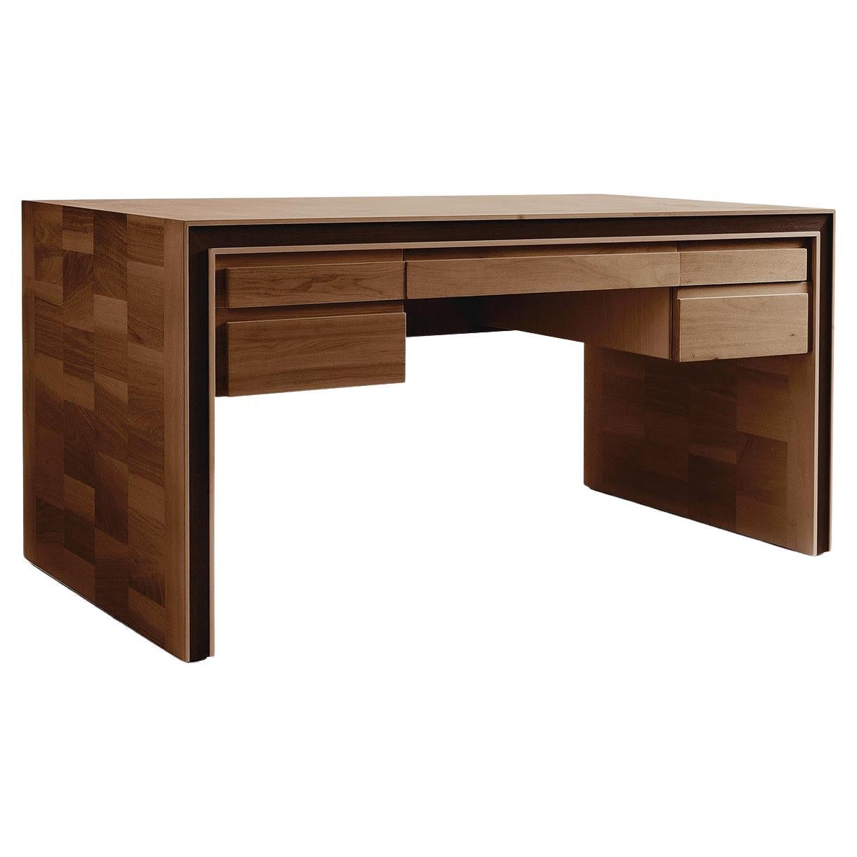 Gentile Solid Wood Desk, Walnut in Hand-Made Natural Finish, Contemporary For Sale
