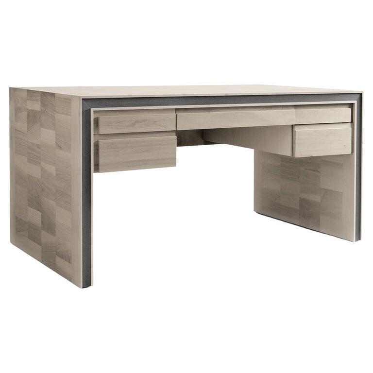 Gentile Solid Wood Desk, Walnut in Hand-Made Natural grey Finish