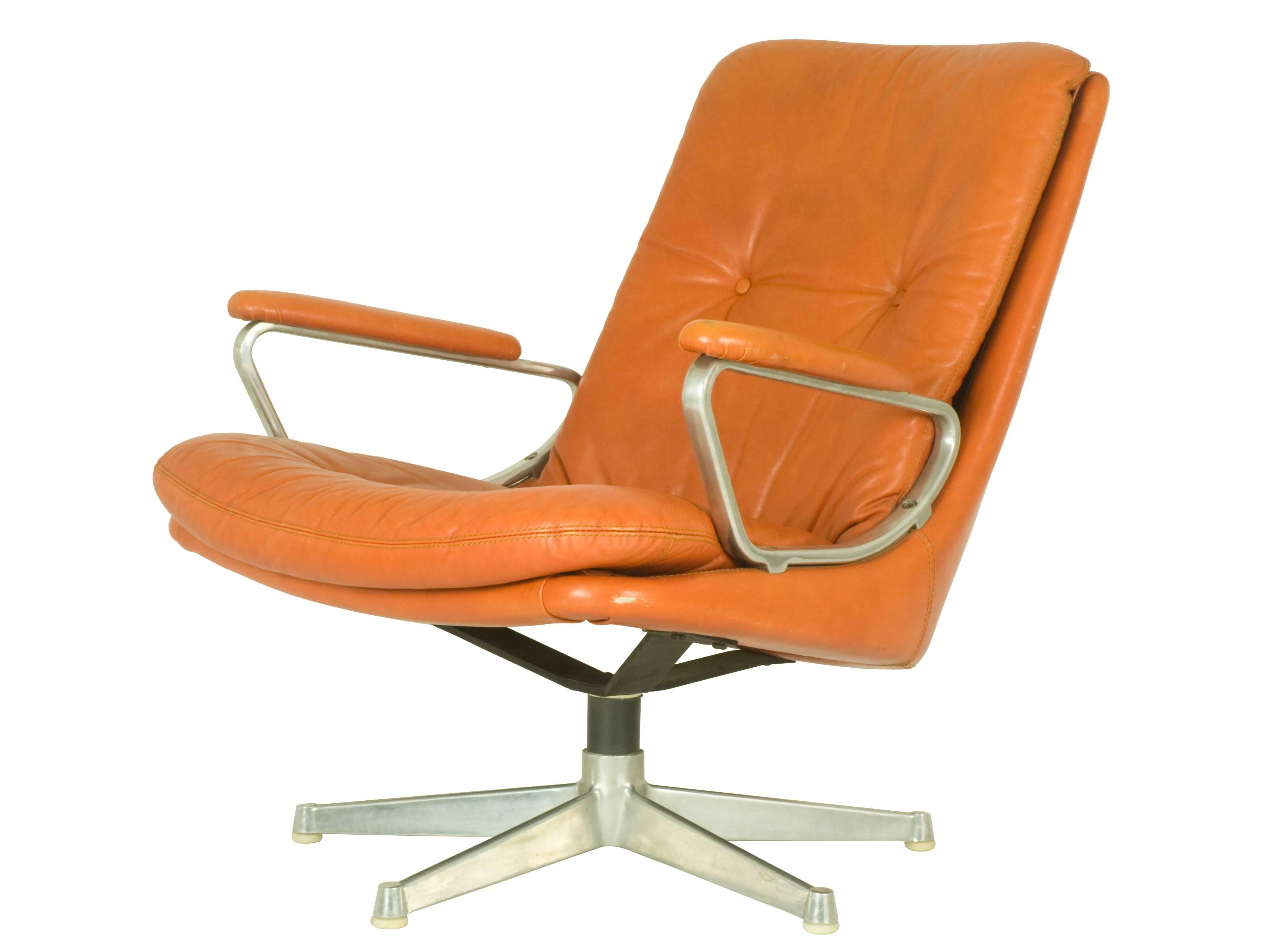 Space Age Gentilina Leather Lounge Chairs by André Vandenbeuck for Strässle, 1960s, Pair For Sale
