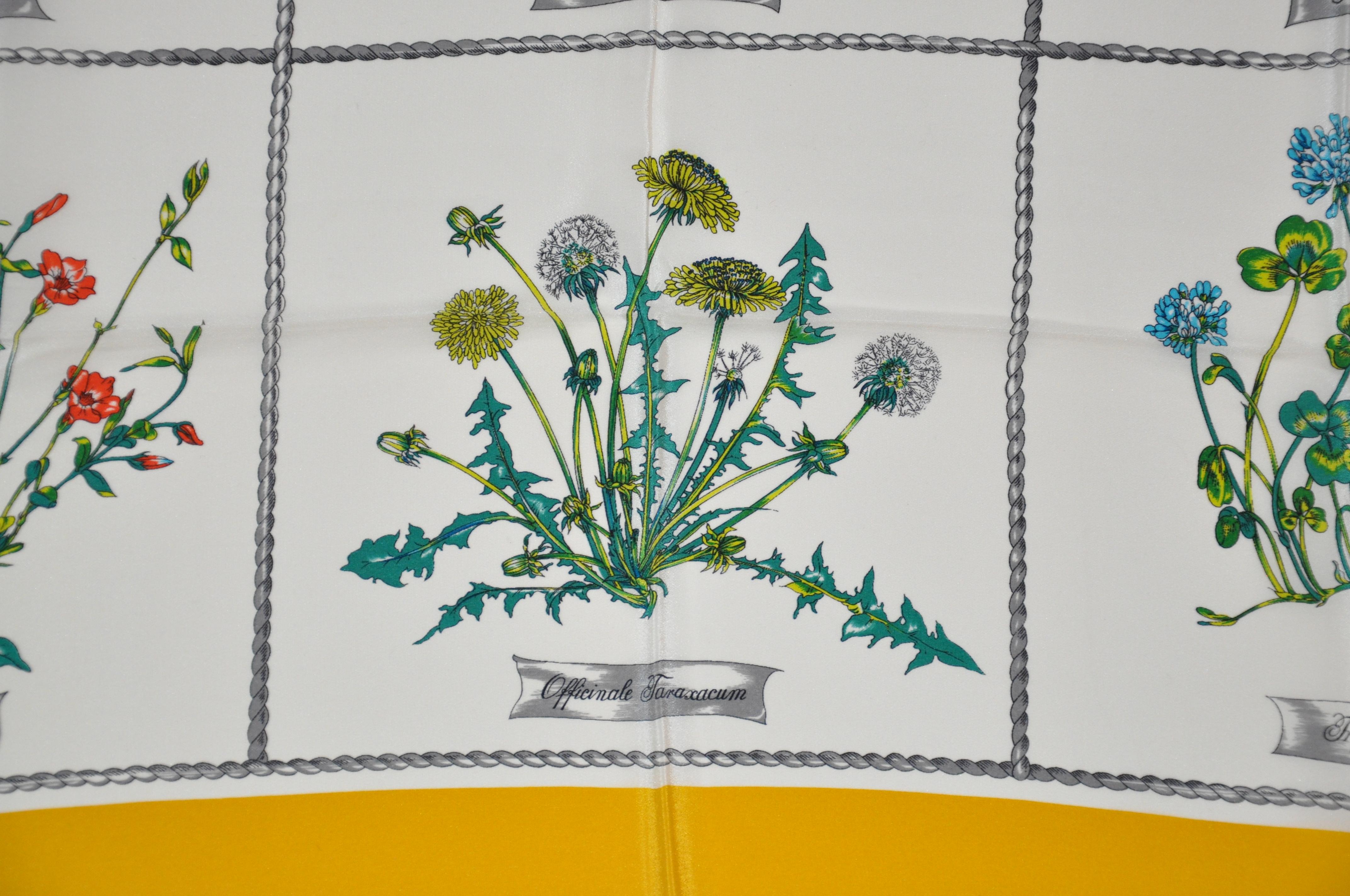 Beige Gentilucci Wonderful Collection of Floral Listings w/ Yellow Borders Silk Scarf For Sale
