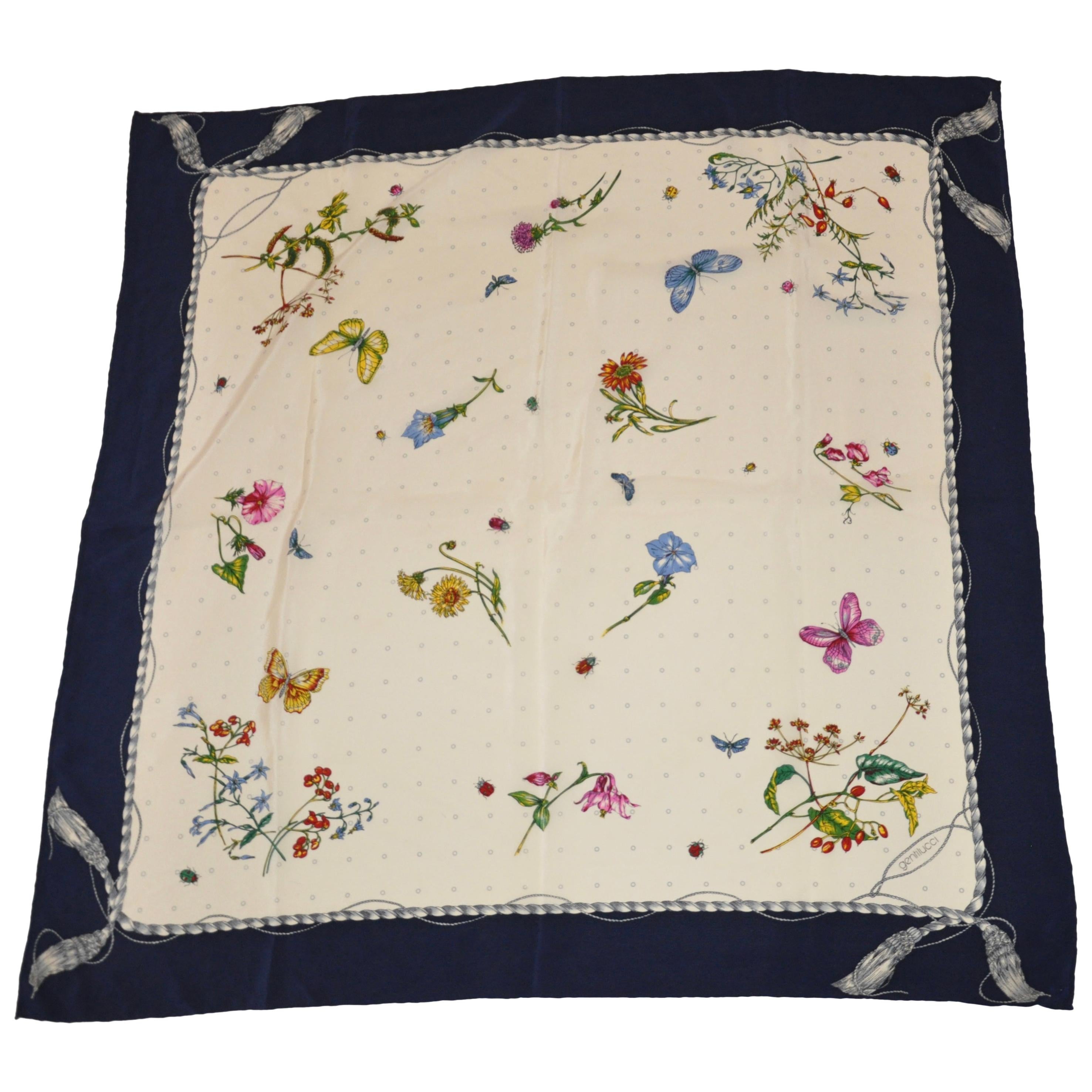 Gentilucci wonderful "Wild Florals and Butterflies" Silk Scarf For Sale