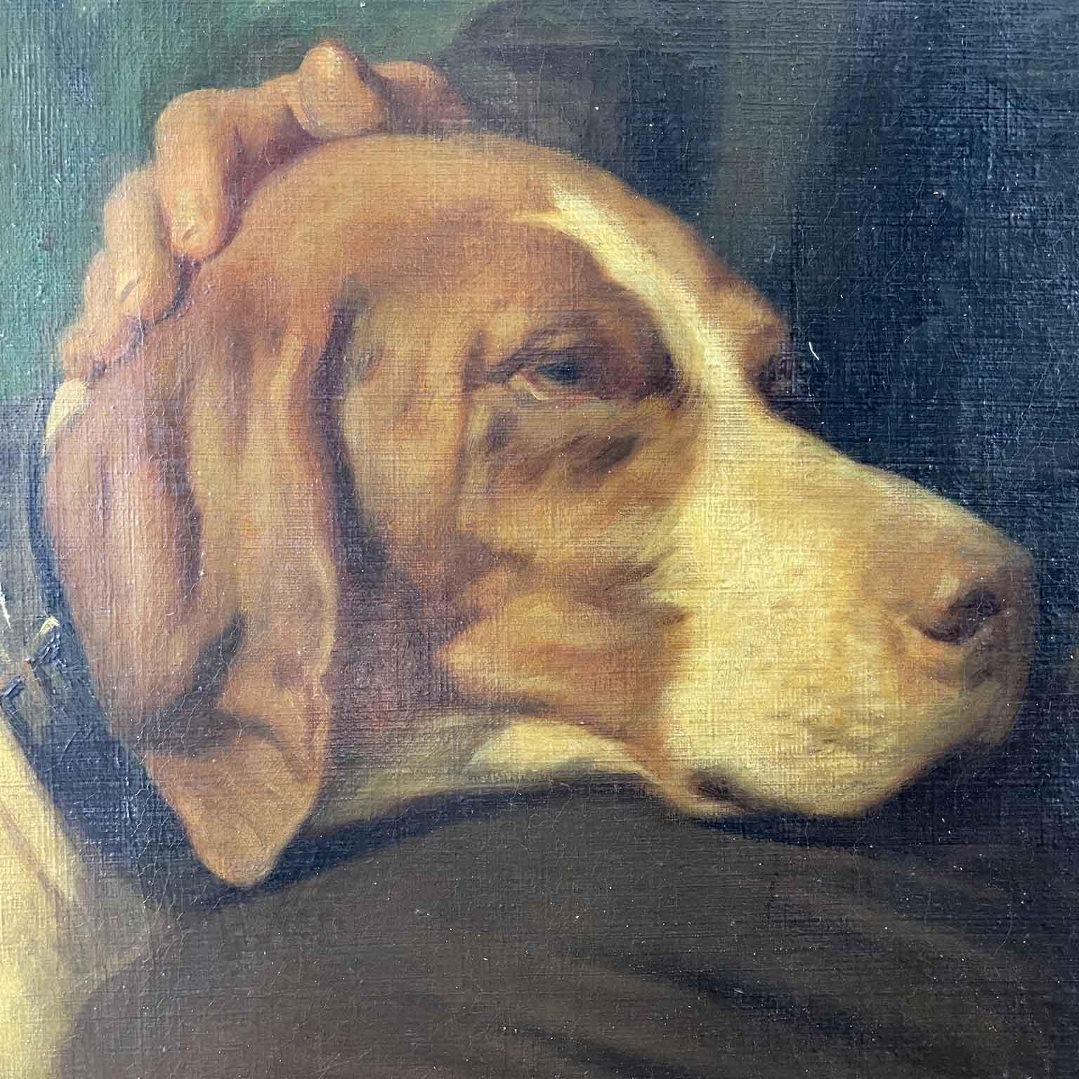 Neoclassical Revival Gentleman With Dog Bracco by Giuseppe Penuti 1868 Neoclassical Italian Portrait For Sale