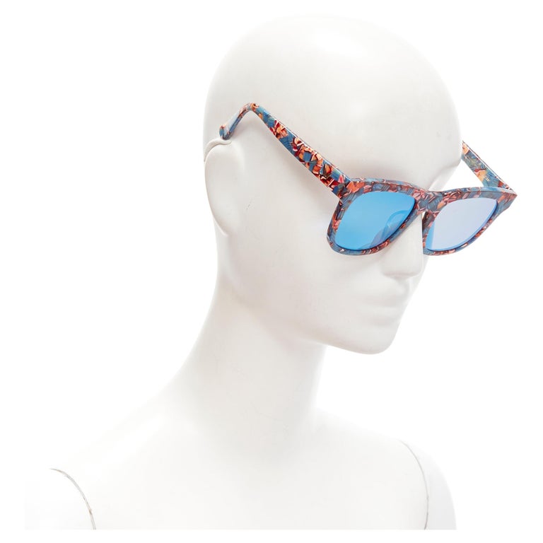GENTLE MONSTER Kaiser blue floral acetate mirrored lens sunglasses For Sale  at 1stDibs