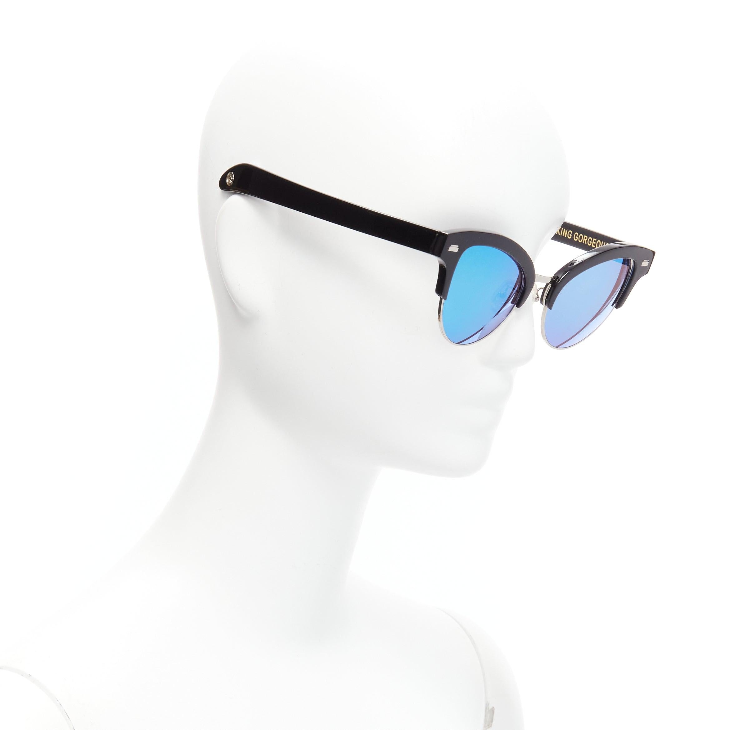 Gray GENTLE MONSTER Pushbutton No.2 Inflexible J01 blue lens cat eye sunglasses For Sale