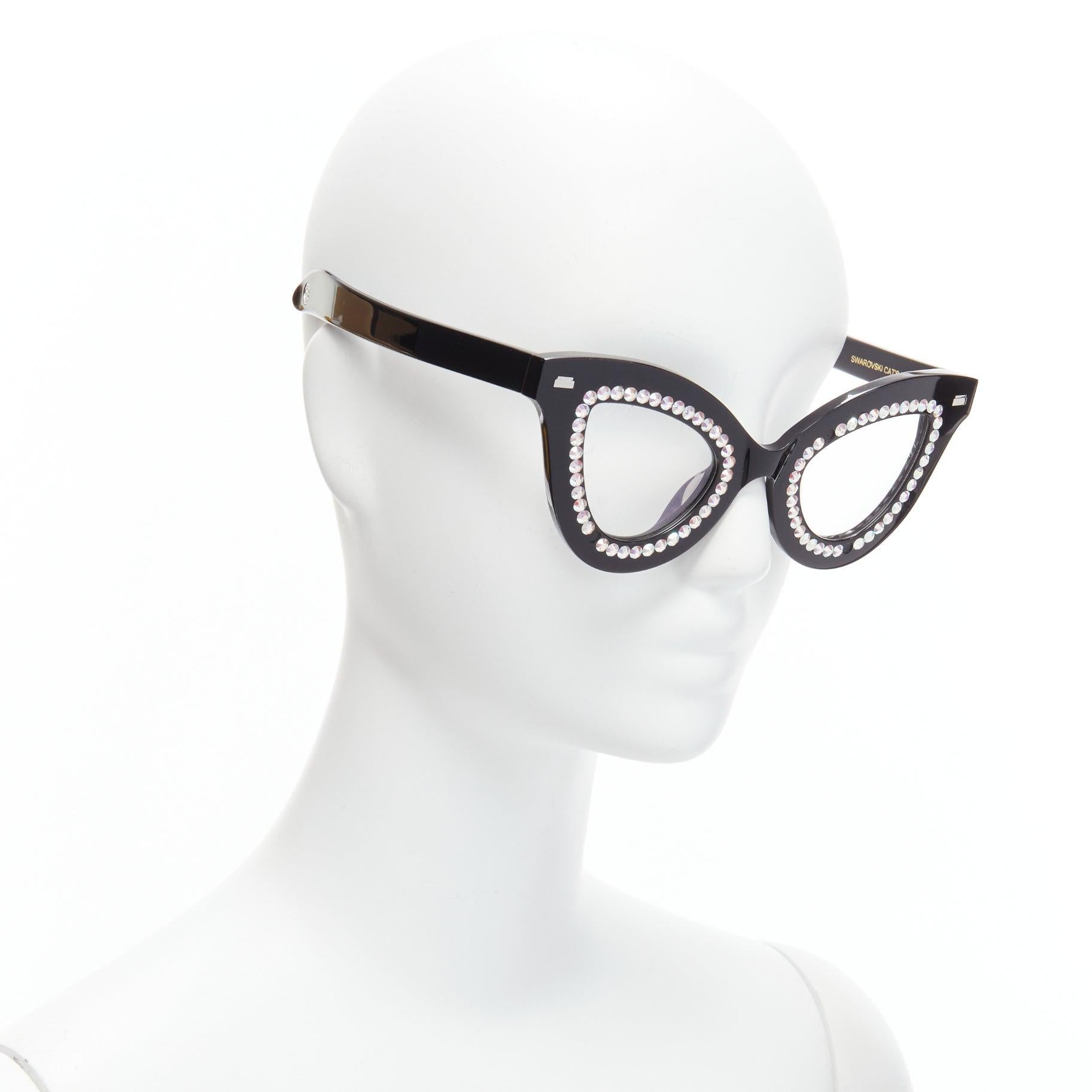 Black GENTLE MONSTER Pushbutton Swarovski Cat Eye black crystal sunglasses For Sale