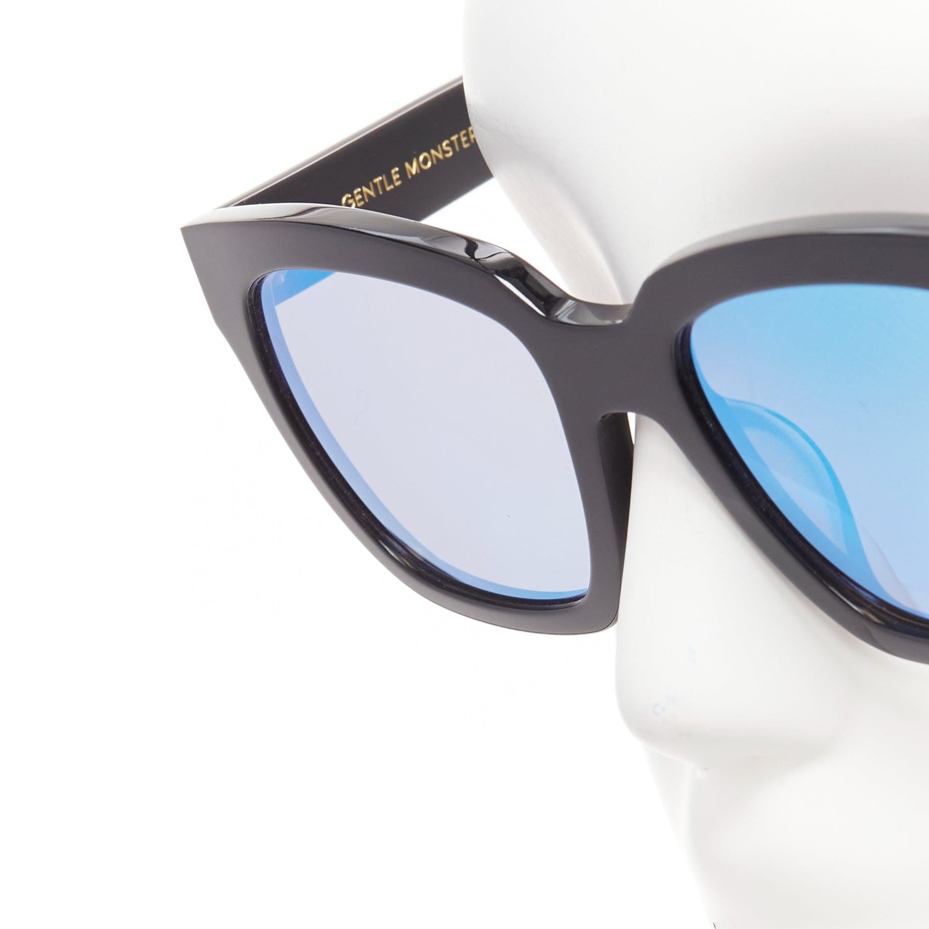 GENTLE MONSTER The Dreamer black frame reflective blue lens oversized sunglasses For Sale 4