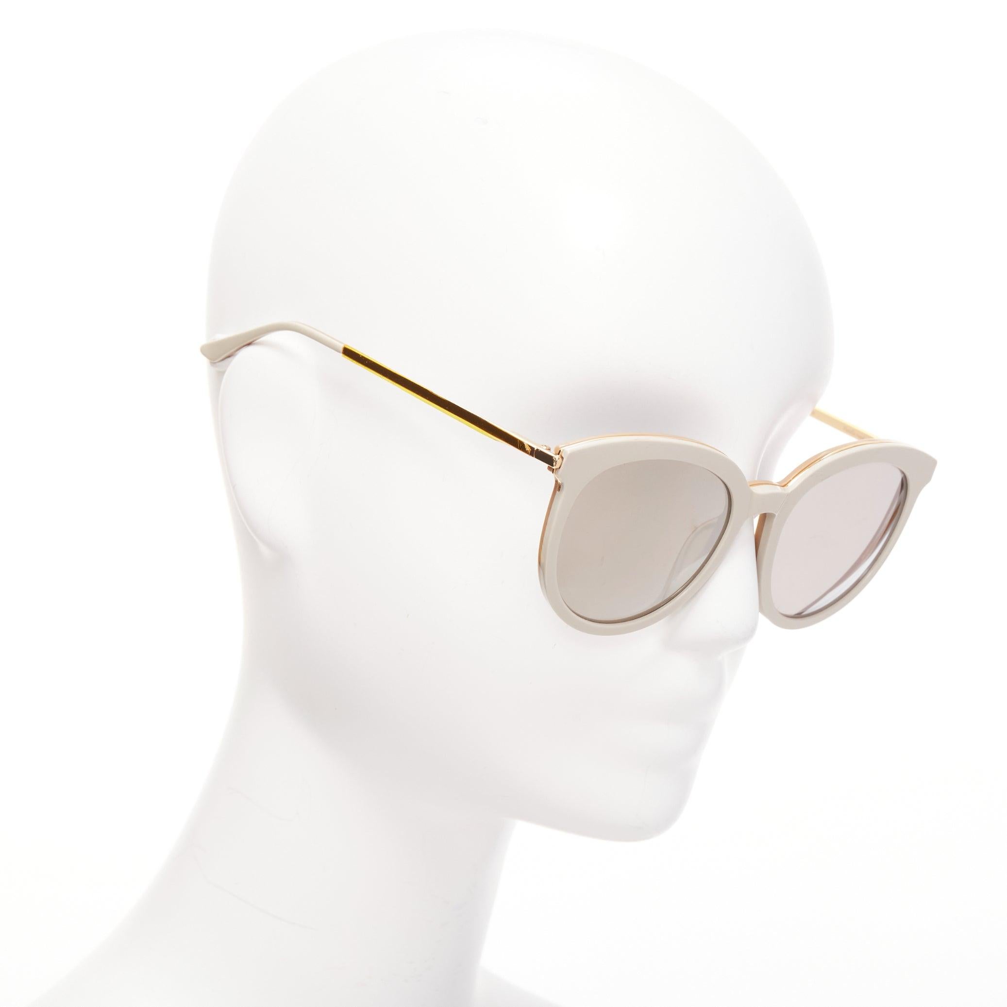 Women's GENTLE MONSTER Vanilla Road beige acetate gold arm reflective sunglasses For Sale