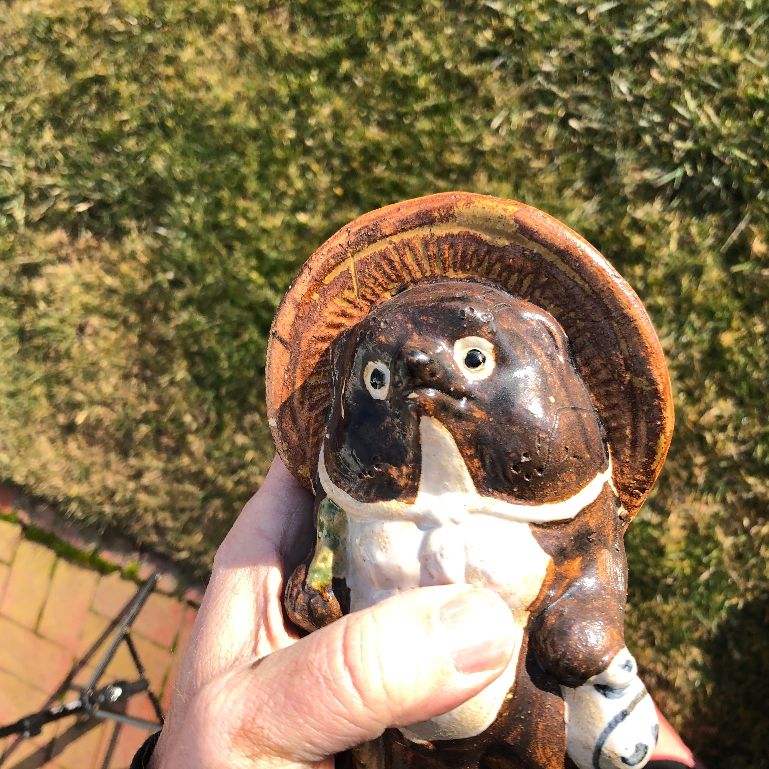 Gentle Old Japanese Folk Hero Tanuki Handmade Hand Glazed Big Belly In Good Condition In South Burlington, VT