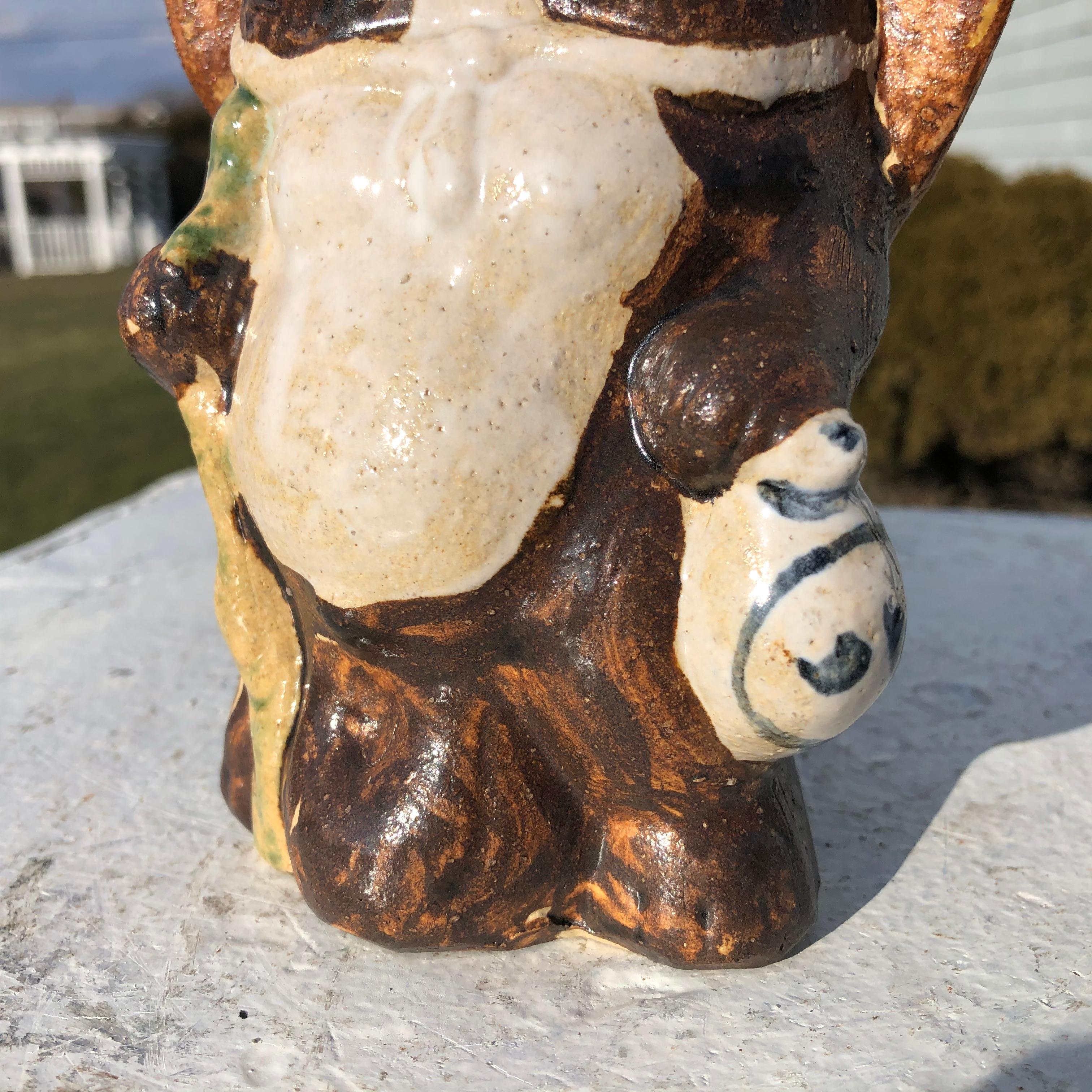 20th Century Gentle Old Japanese Folk Hero Tanuki Handmade Hand Glazed Big Belly