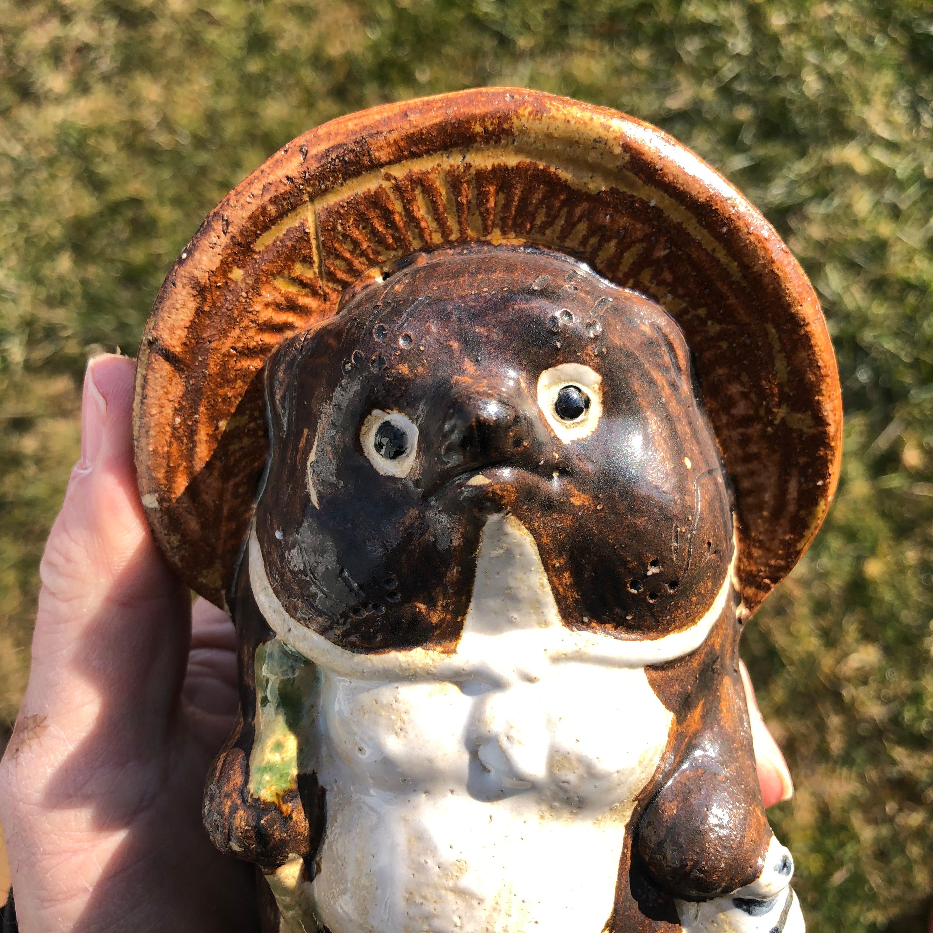 Ceramic Gentle Old Japanese Folk Hero Tanuki Handmade Hand Glazed Big Belly