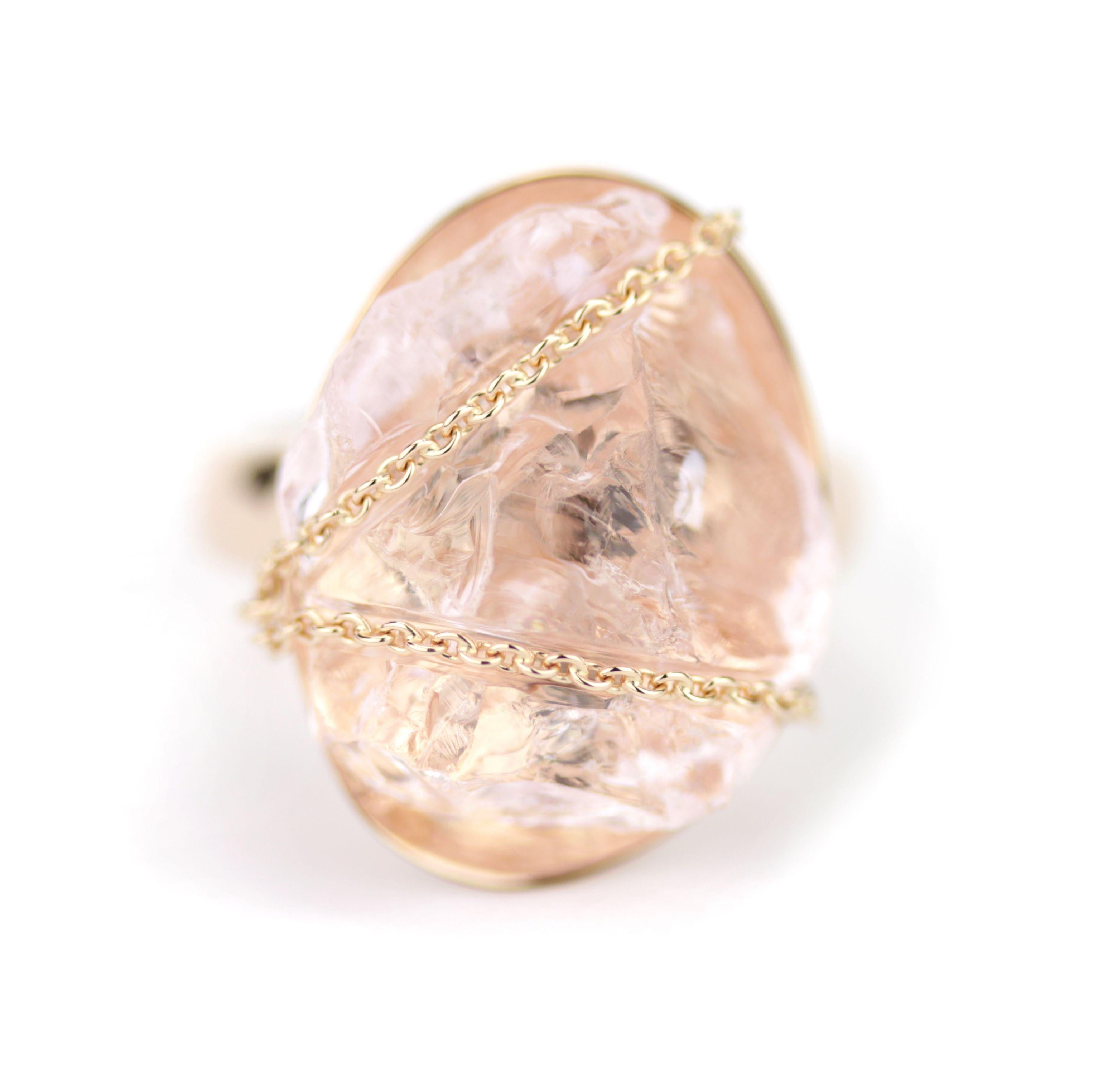 Contemporary Gentle Rough 16 Carats Morganite Ring 'Bound' For Sale