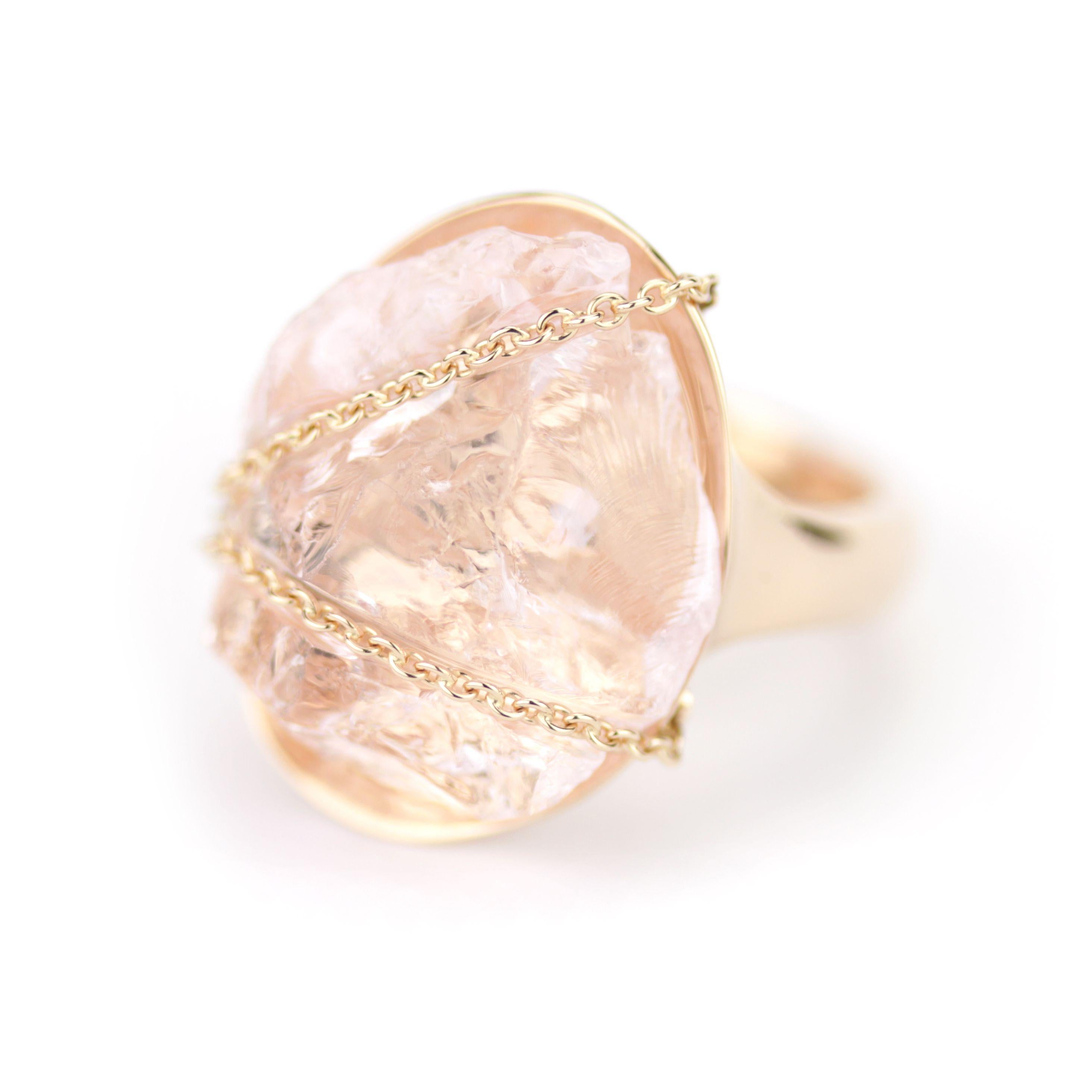 Rough Cut Gentle Rough 16 Carats Morganite Ring 'Bound' For Sale