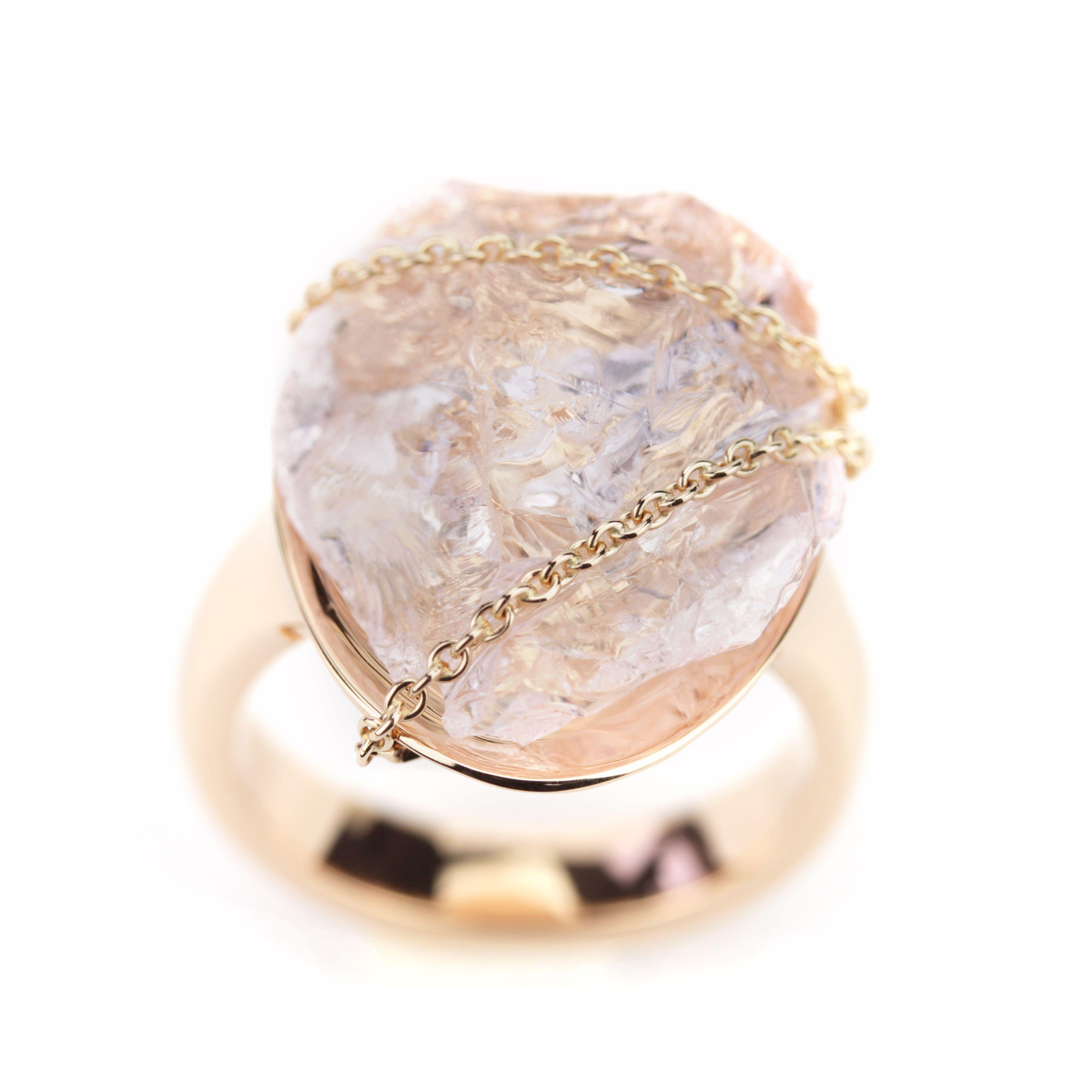 Women's Gentle Rough 16 Carats Morganite Ring 'Bound' For Sale