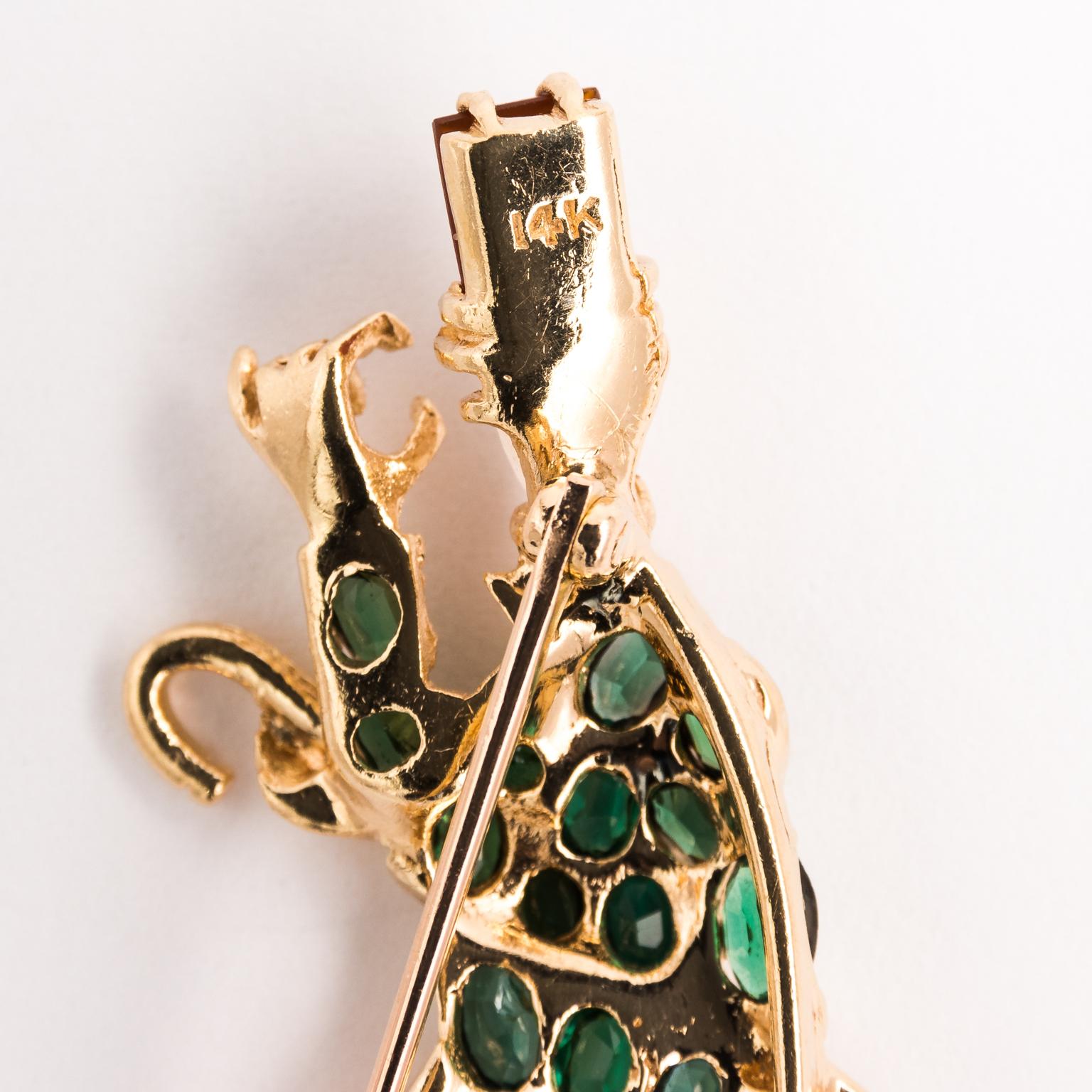 Gentleman and Lady Green Tourmaline Zircon Multi-Gem Brooch Pin For Sale 5