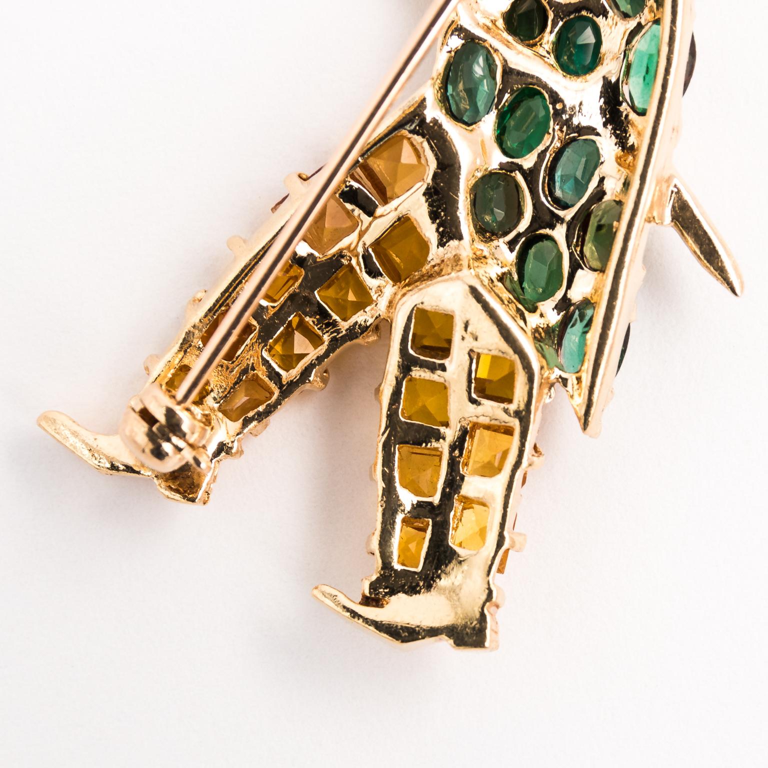Gentleman and Lady Green Tourmaline Zircon Multi-Gem Brooch Pin For Sale 6