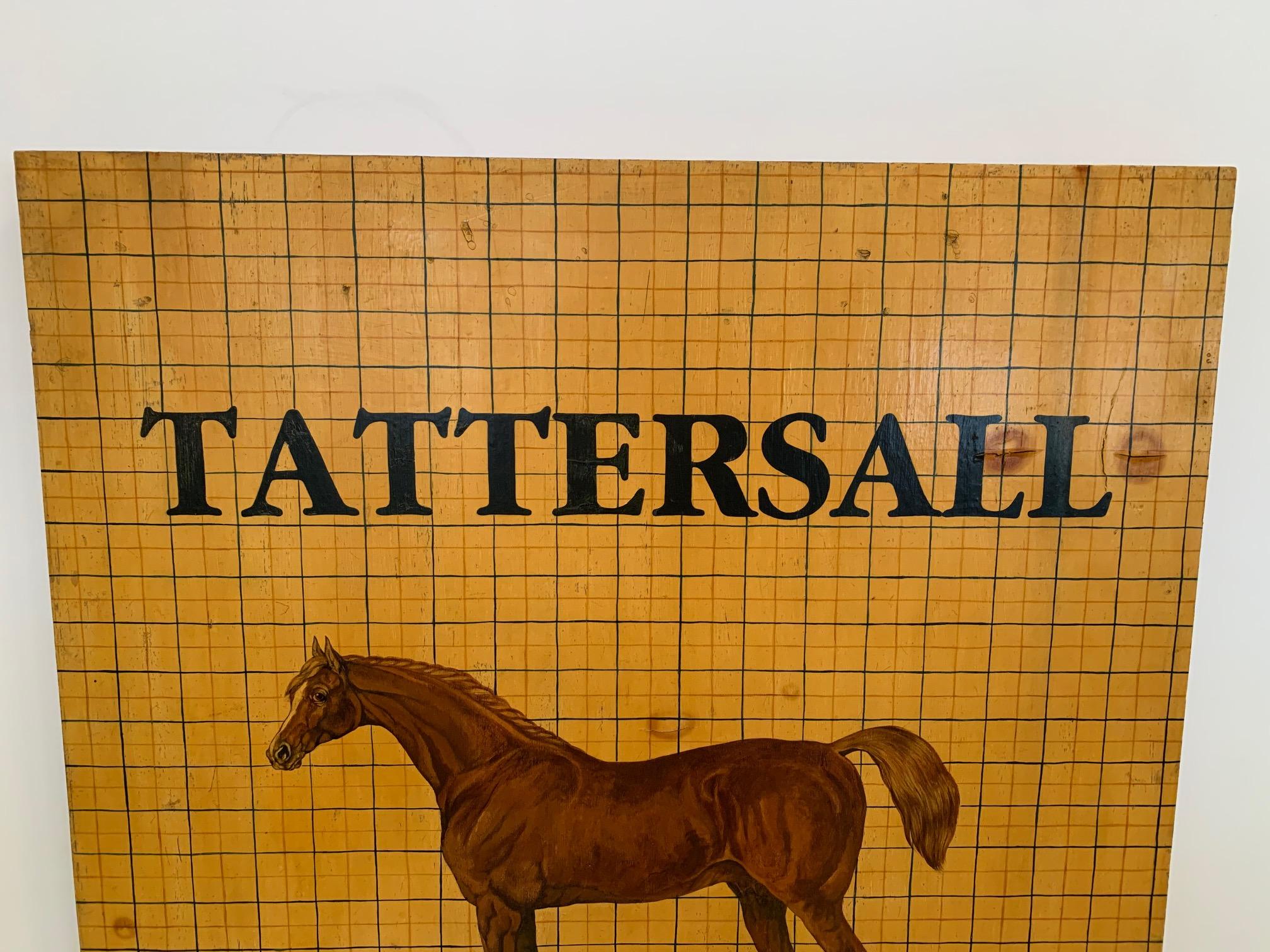 Gentlemanly Hand Painted Equestrian Motife Tattersall Food and Lodging Sign In Good Condition In Hopewell, NJ