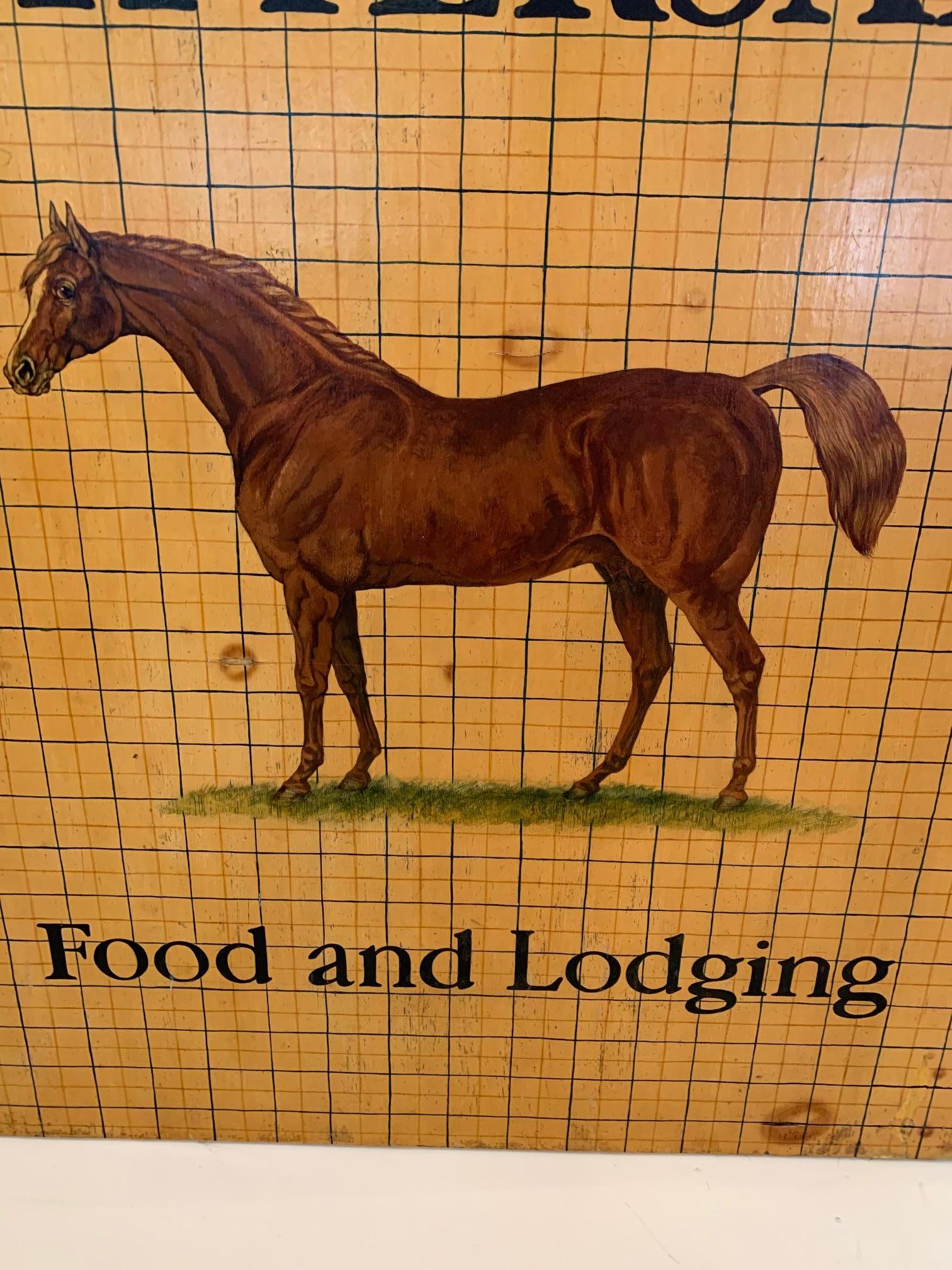 Early 20th Century Gentlemanly Hand Painted Equestrian Motife Tattersall Food and Lodging Sign
