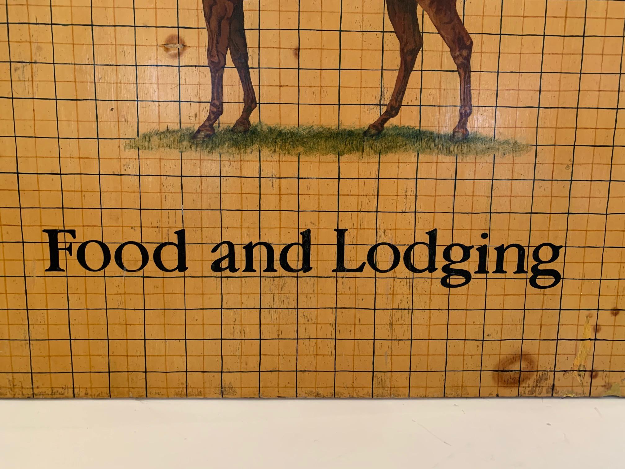 Wood Gentlemanly Hand Painted Equestrian Motife Tattersall Food and Lodging Sign