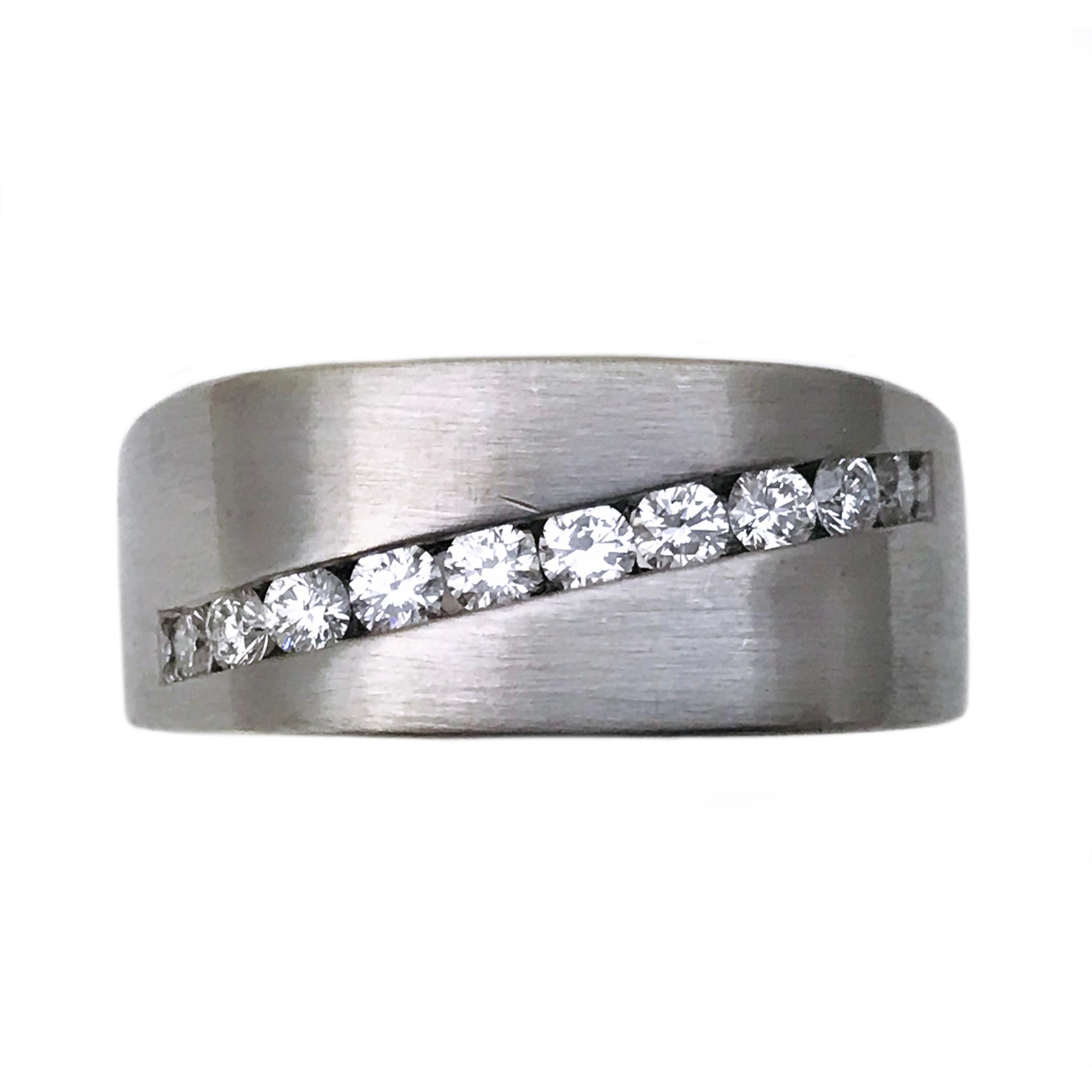 Modern Gentleman’s White Gold Channel-Set Diamond Ring For Sale