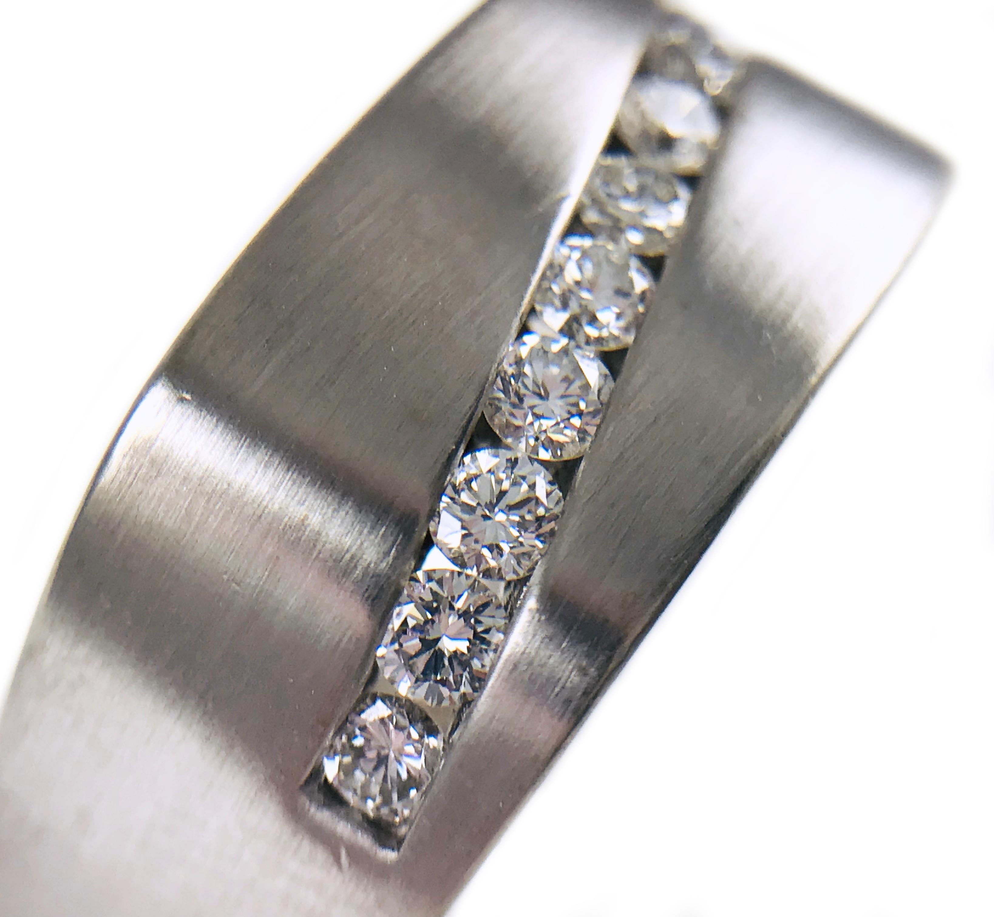 Gentleman’s White Gold Channel-Set Diamond Ring In Good Condition For Sale In Palm Desert, CA