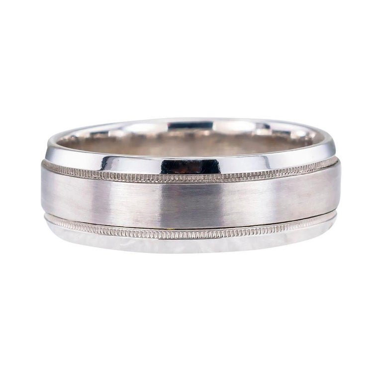Contemporary Gentlemans White Gold Platinum Wedding Band Size 11.5 For Sale