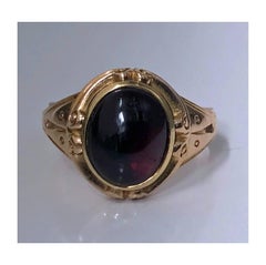 Antique 19th Century Rose Gold Carbuncle Garnet Ring, C. 1880