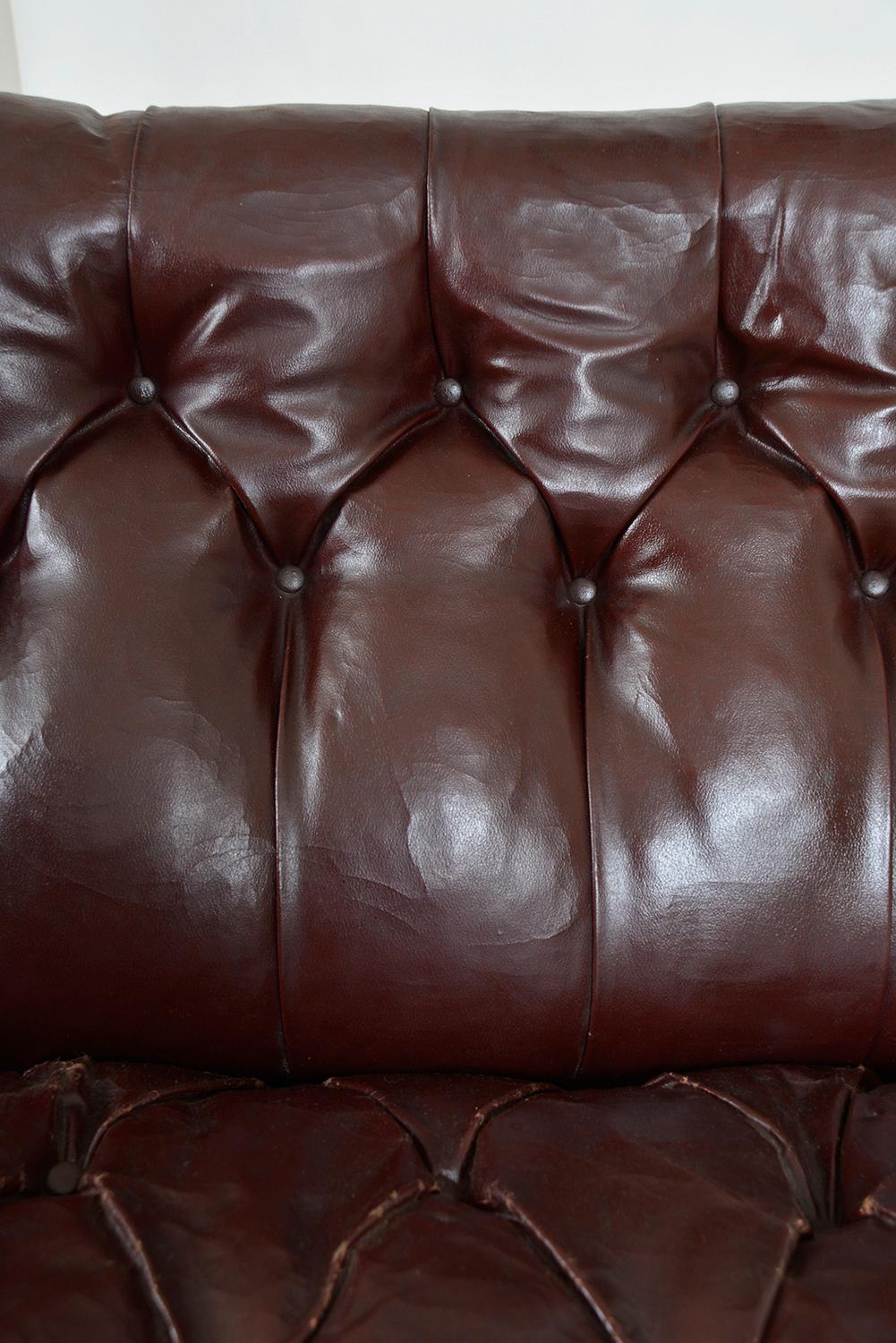 Gentlemans Antique Library Buttoned Oxblood Settee Faux Leather Scottish 19thC For Sale 5