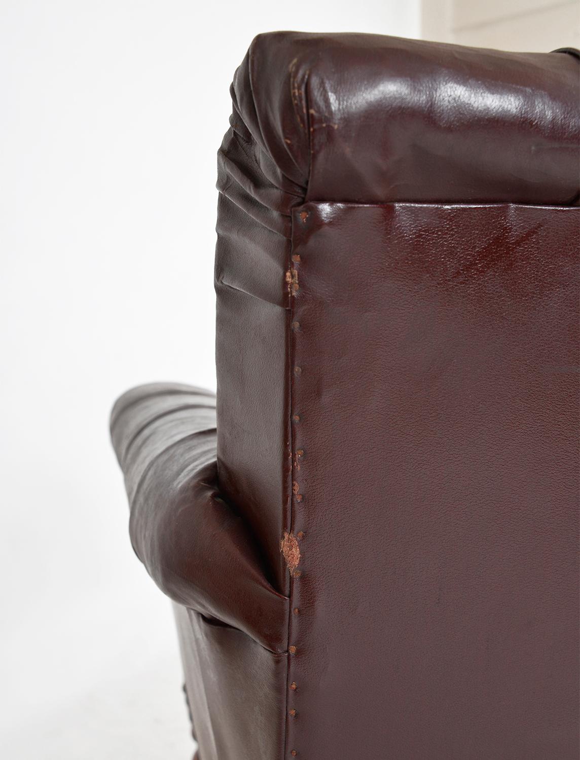 Gentlemans Antique Library Buttoned Oxblood Settee Faux Leather Scottish 19thC 11