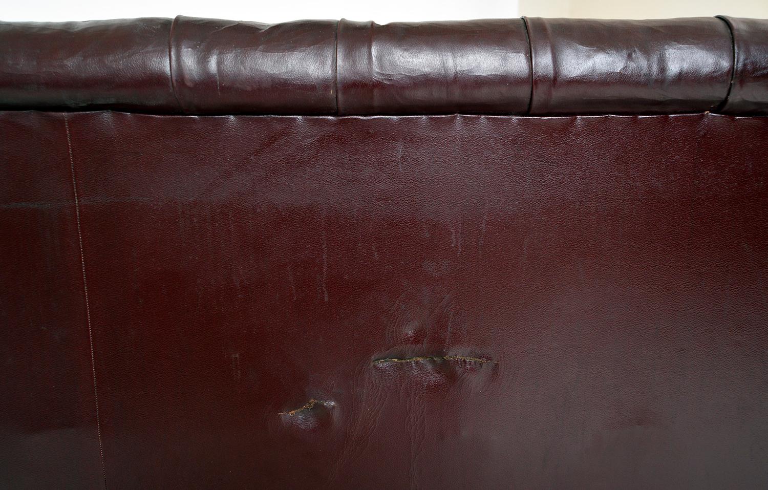 Gentlemans Antique Library Buttoned Oxblood Settee Faux Leather Scottish 19thC For Sale 12