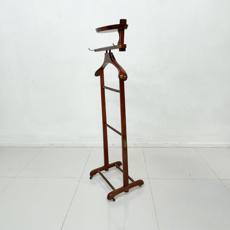 Gentleman's Collapsible Wood Travel Valet Stand on Wheels 1950s Made in