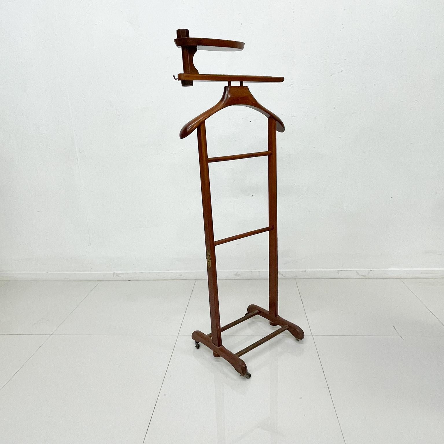 Mid-Century Modern Gentleman's Collapsible Wood Travel Valet Stand on Wheels 1950s Made in Italy