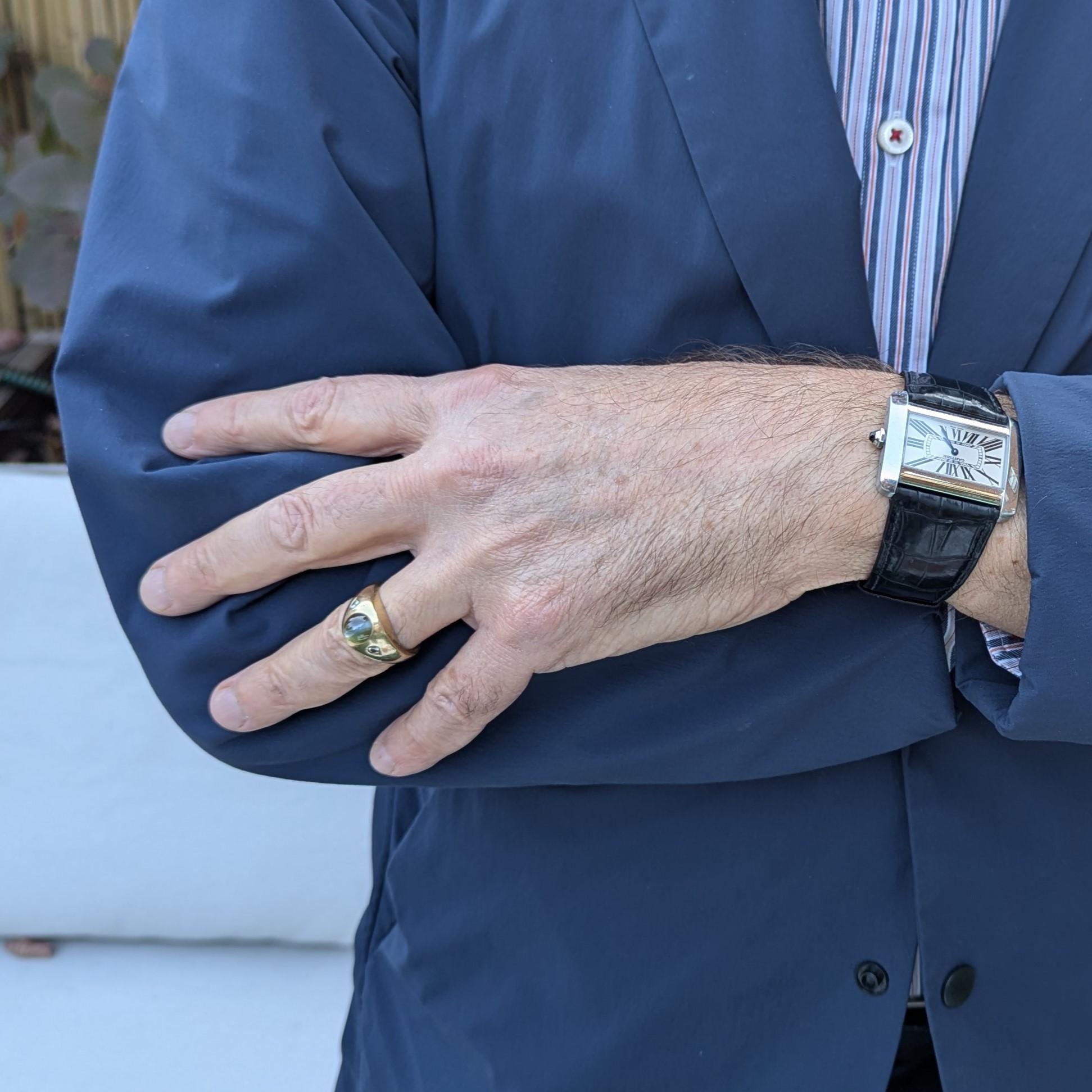Anillo Gitano de Caballero de Oro, Ojo de Gato y Diamantes Cabujón en venta