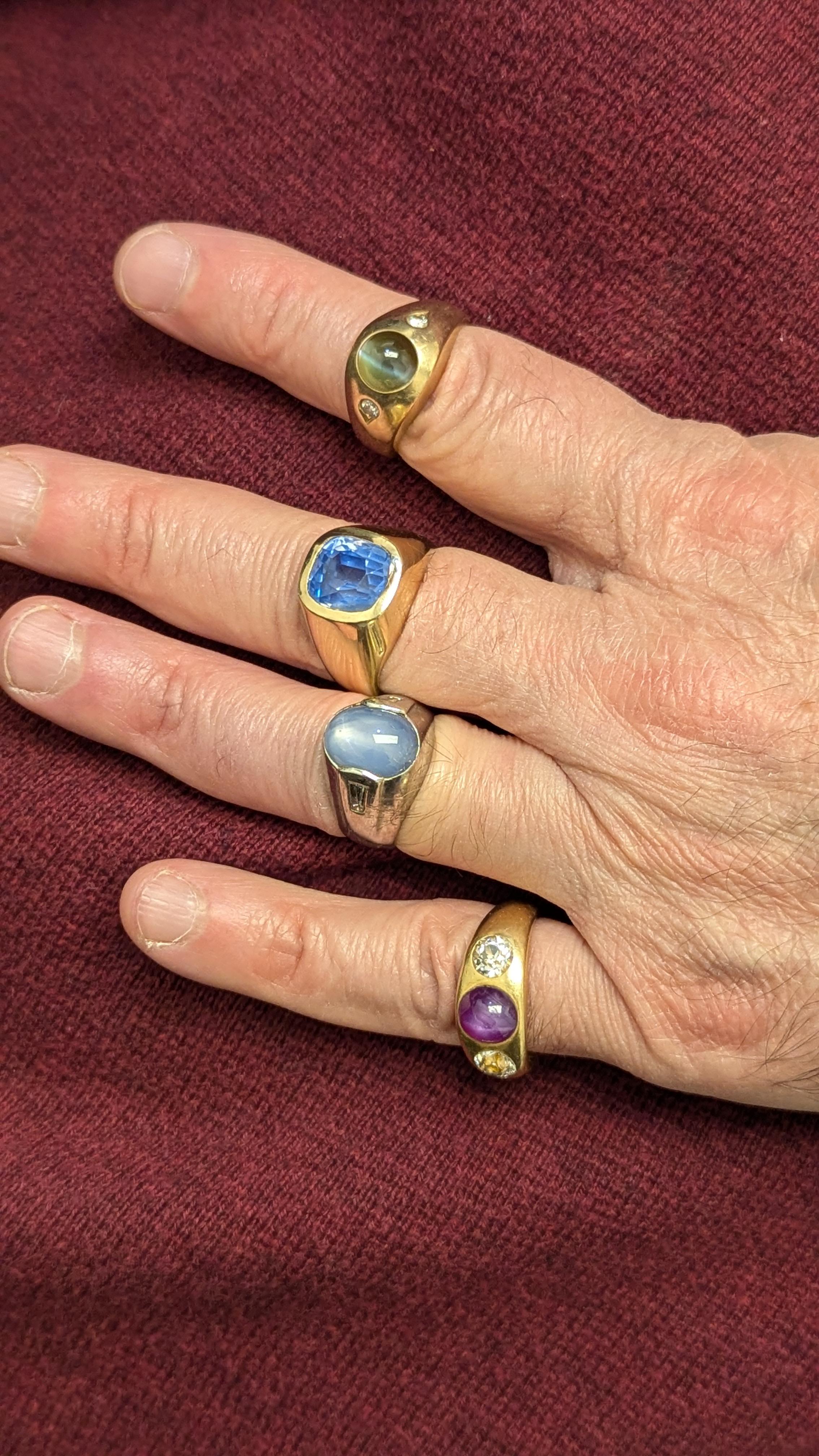 De los hombres Anillo Gitano de Caballero de Oro, Ojo de Gato y Diamantes en venta