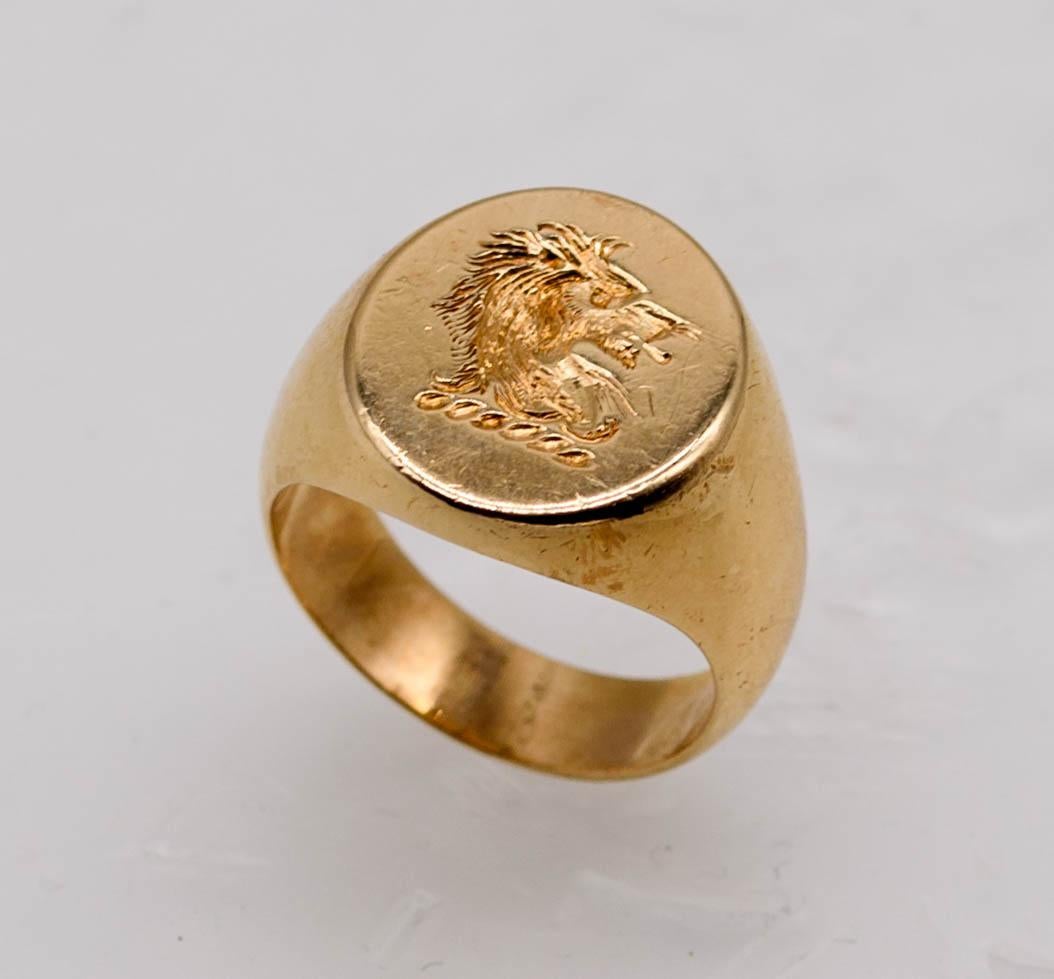 Gentleman's Gold Intaglio Chimera Ring In Good Condition In New York, NY
