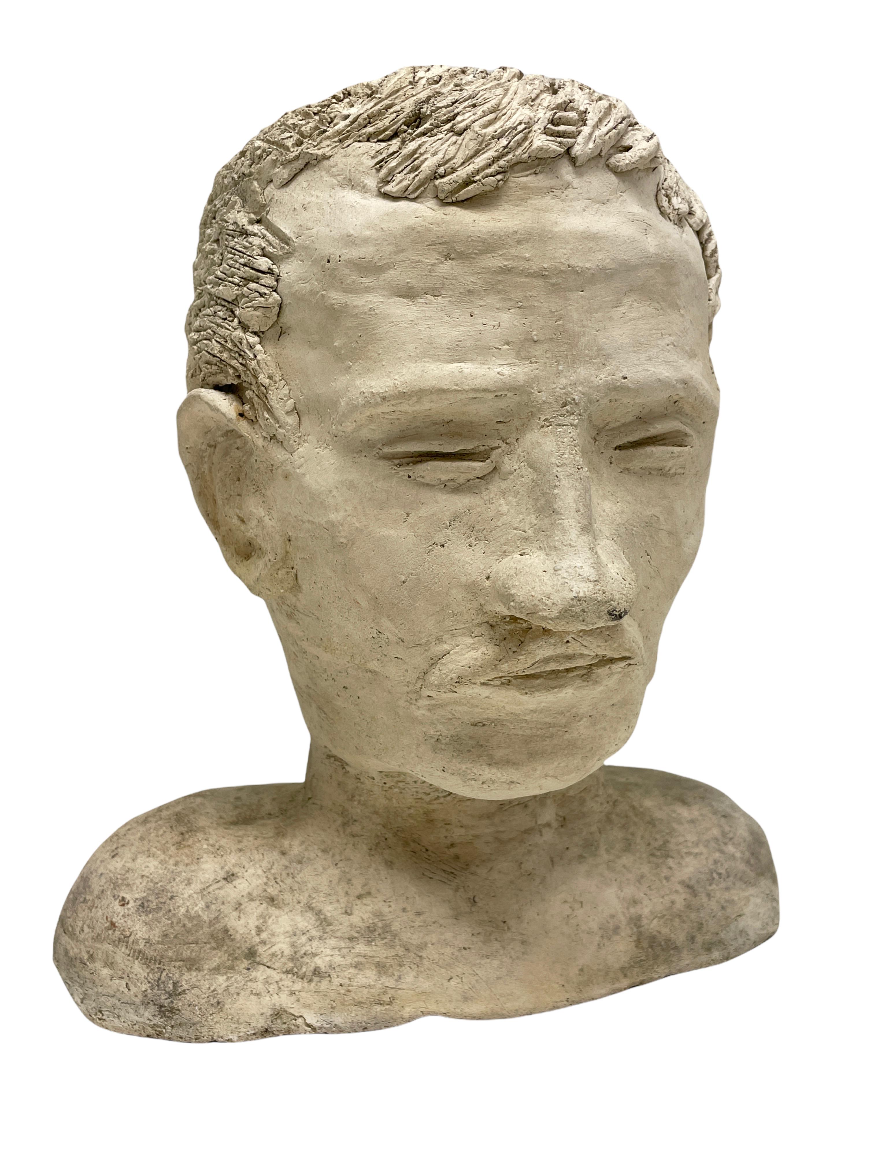 Gentleman's Head Bust German Vintage Hand Made Sculpture In Good Condition In Nuernberg, DE
