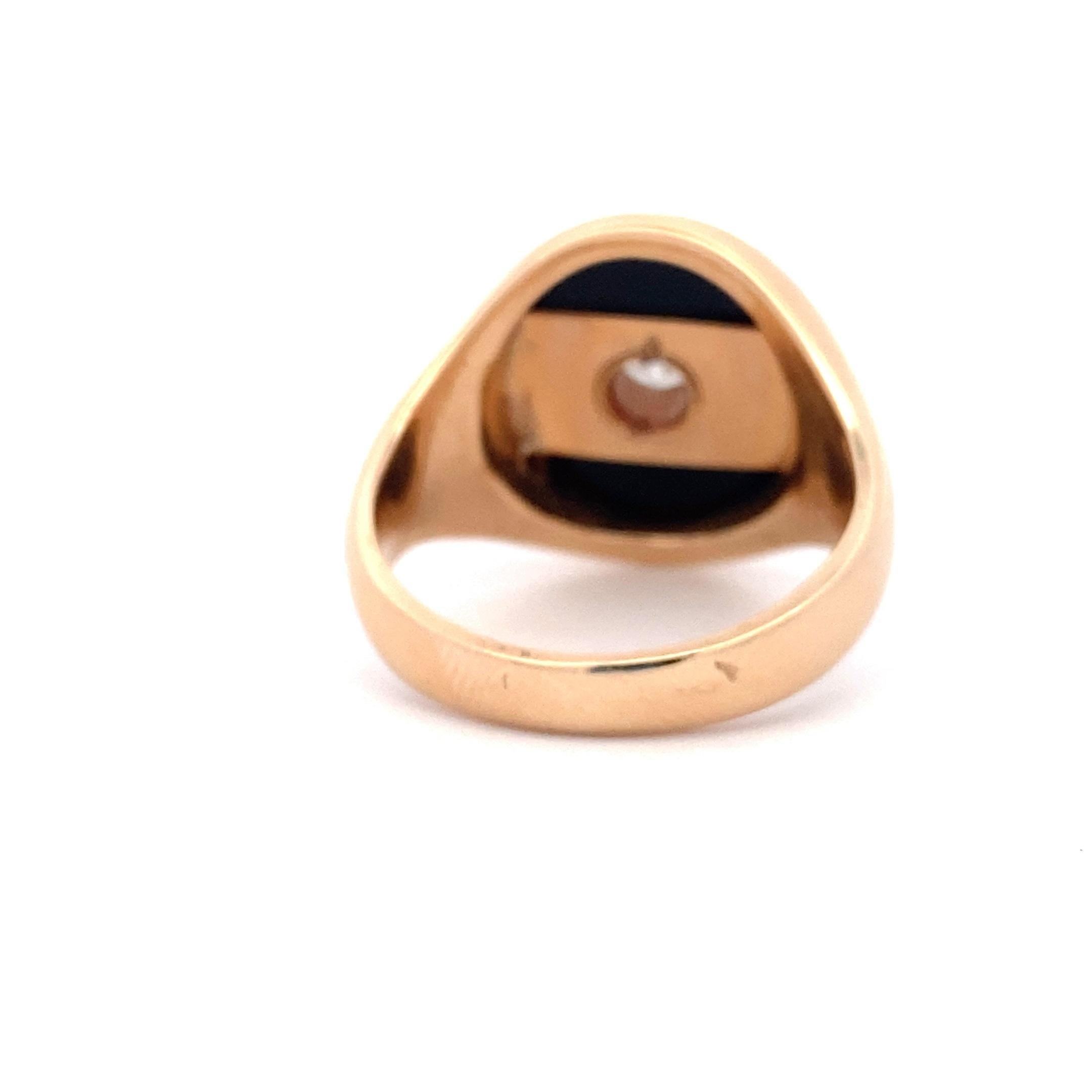 Oval Cut Gentleman's Onyx and Diamond 14k Two Tone Gold Ring For Sale