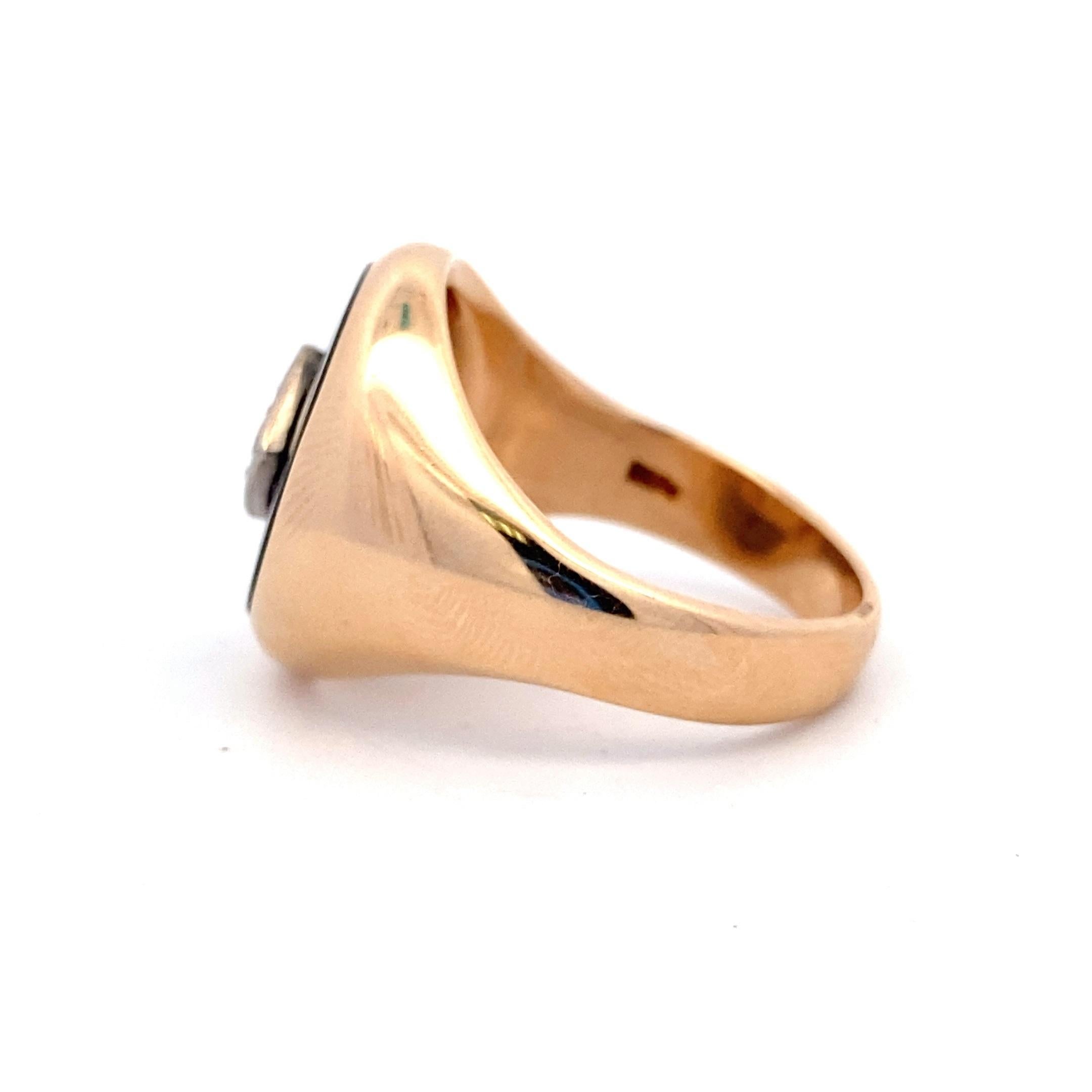 Gentleman's Onyx and Diamond 14k Two Tone Gold Ring In Good Condition For Sale In Towson, MD