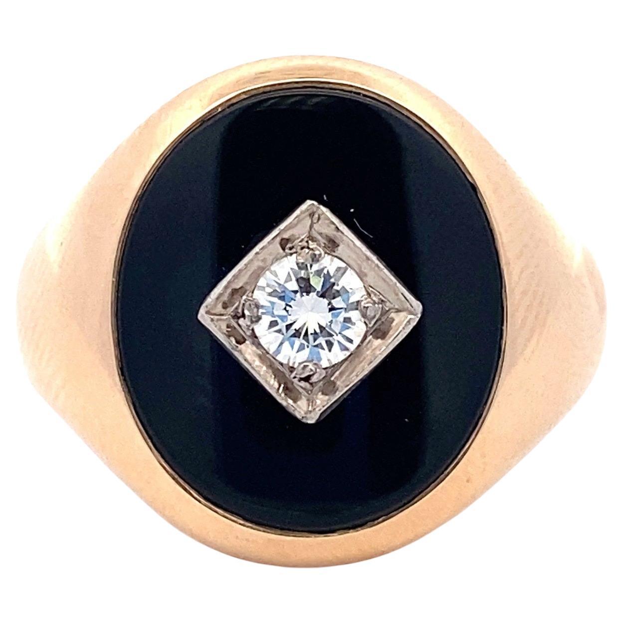 Gentleman's Onyx and Diamond 14k Two Tone Gold Ring