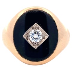 Gentleman's Onyx and Diamond 14k Two Tone Gold Ring