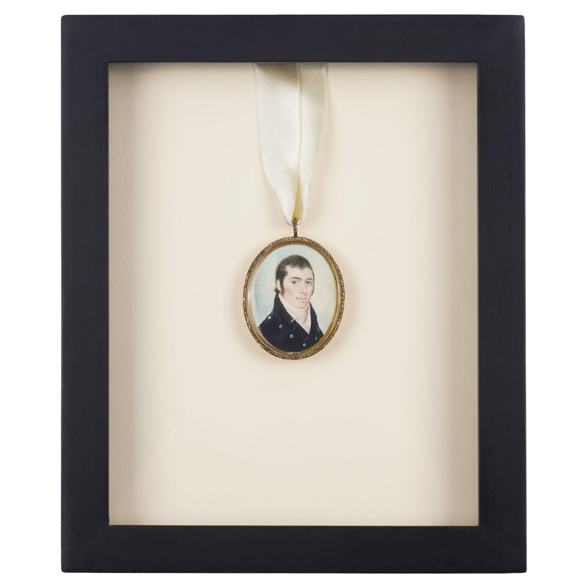 Gentleman's portrait on bone in a gilt bezel, c. 1810