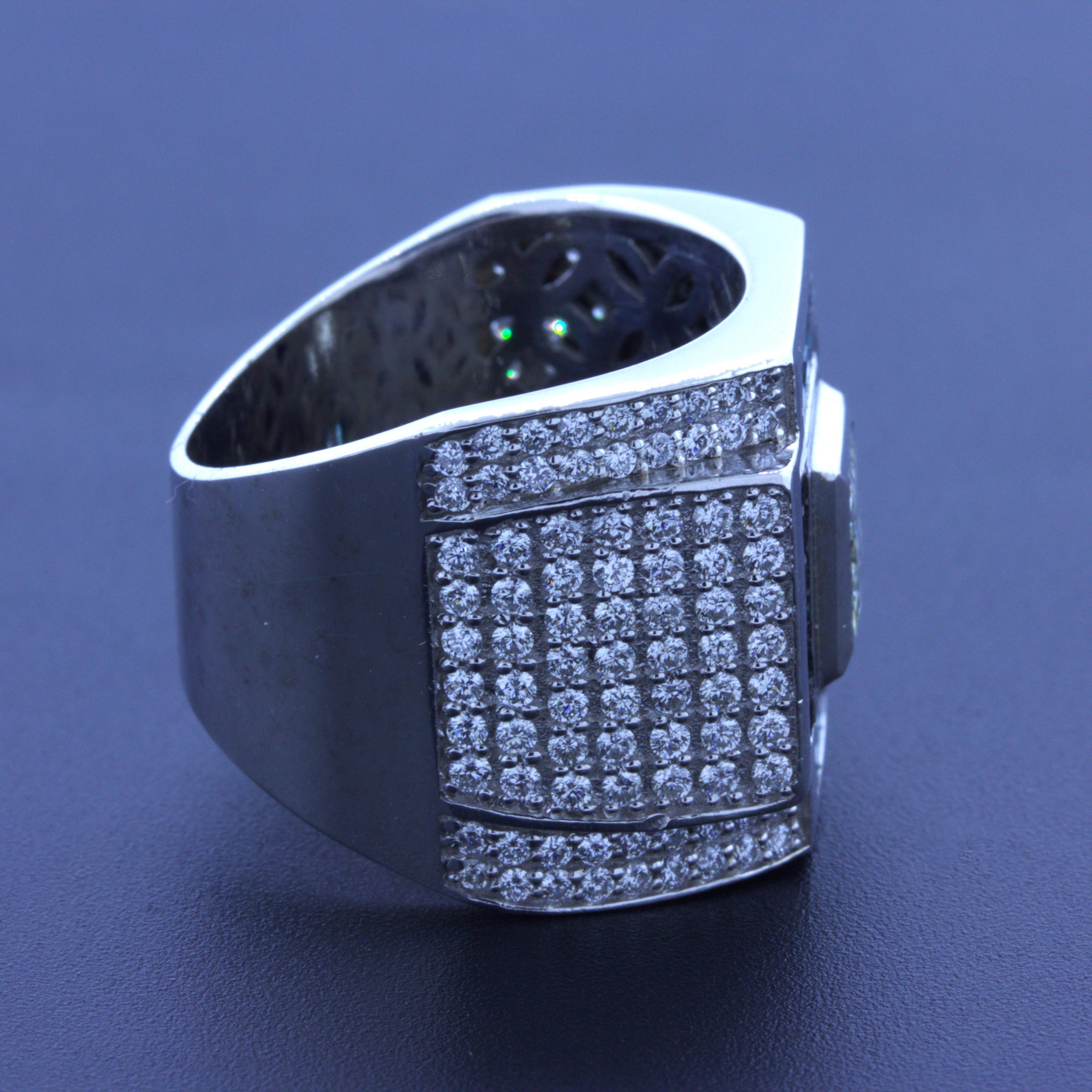 Gentleman’s White Blue Black Diamond 14k White Gold Ring In New Condition For Sale In Beverly Hills, CA