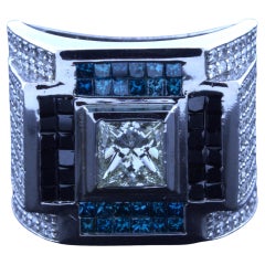 Gentleman's White Blue Black Diamond 14k Weißgold Ring