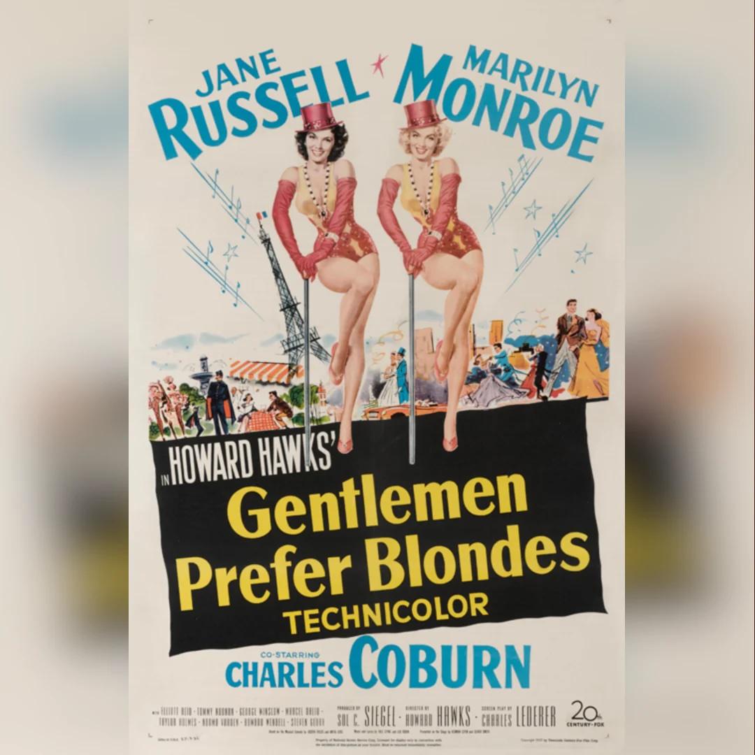 Gentlemen Prefer Blondes (1953)
Original US One Sheet (27 X 41 Inches)

Marilyn Monroe and Jane Russell were at the peak of their popularity when Howard Hawks cast them in this spectacular musical comedy based on a Broadway show. As two Cabaret