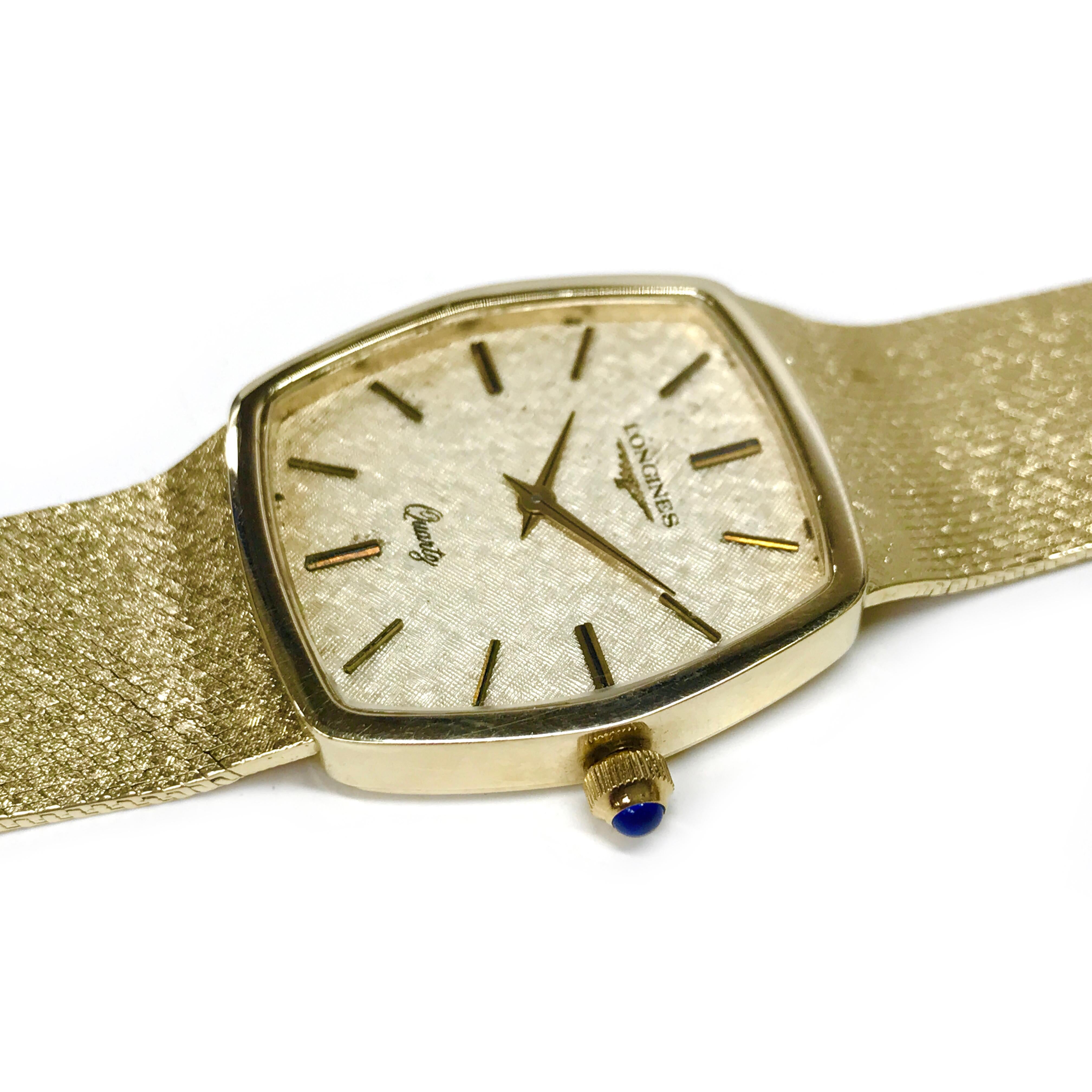 Longines Gelbgold-Armbanduhr, ca. 1980er Jahre (Cabochon) im Angebot