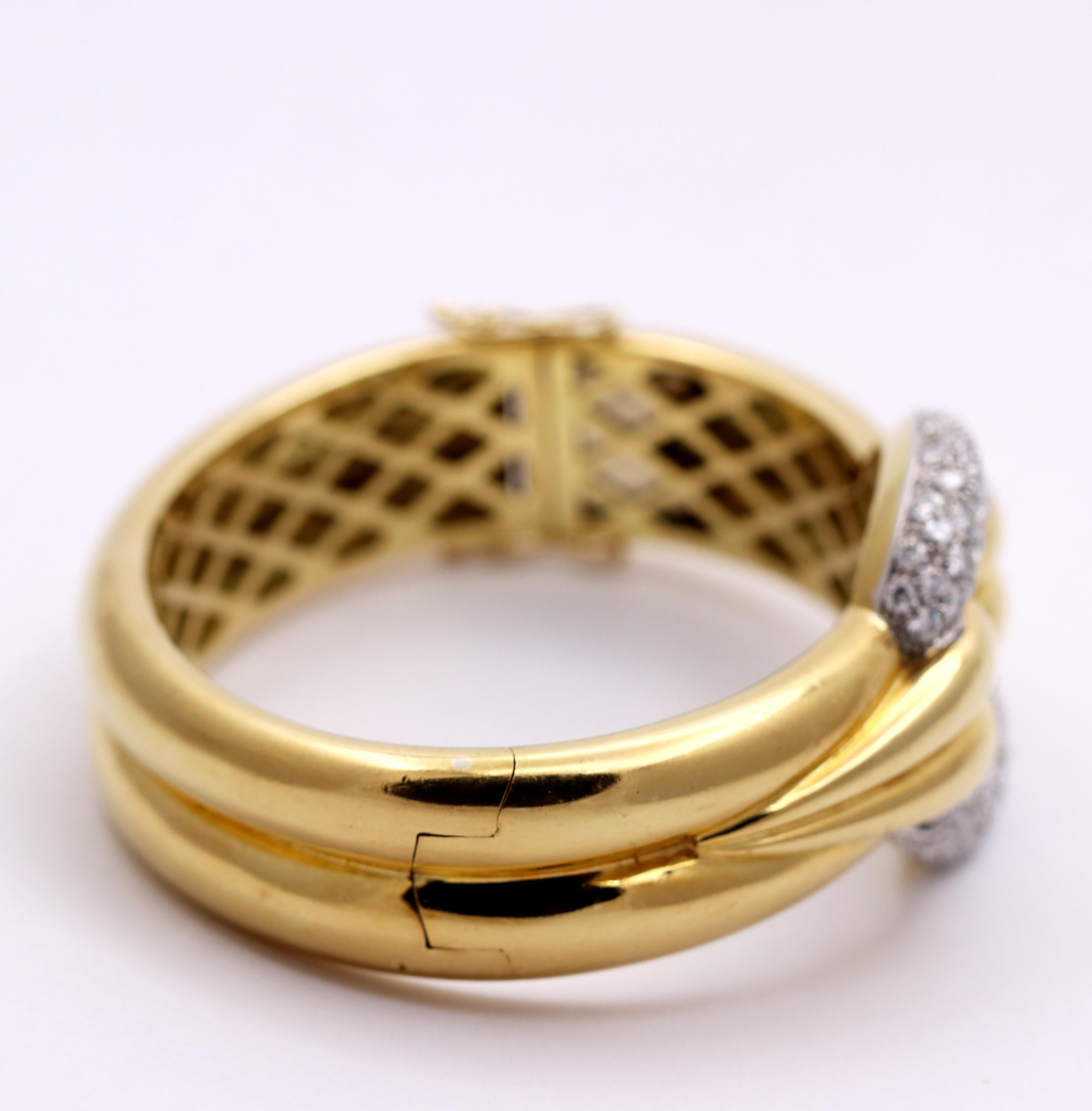 Gently Curving Yellow Gold Bracelet with Diamond Pave' Center 1